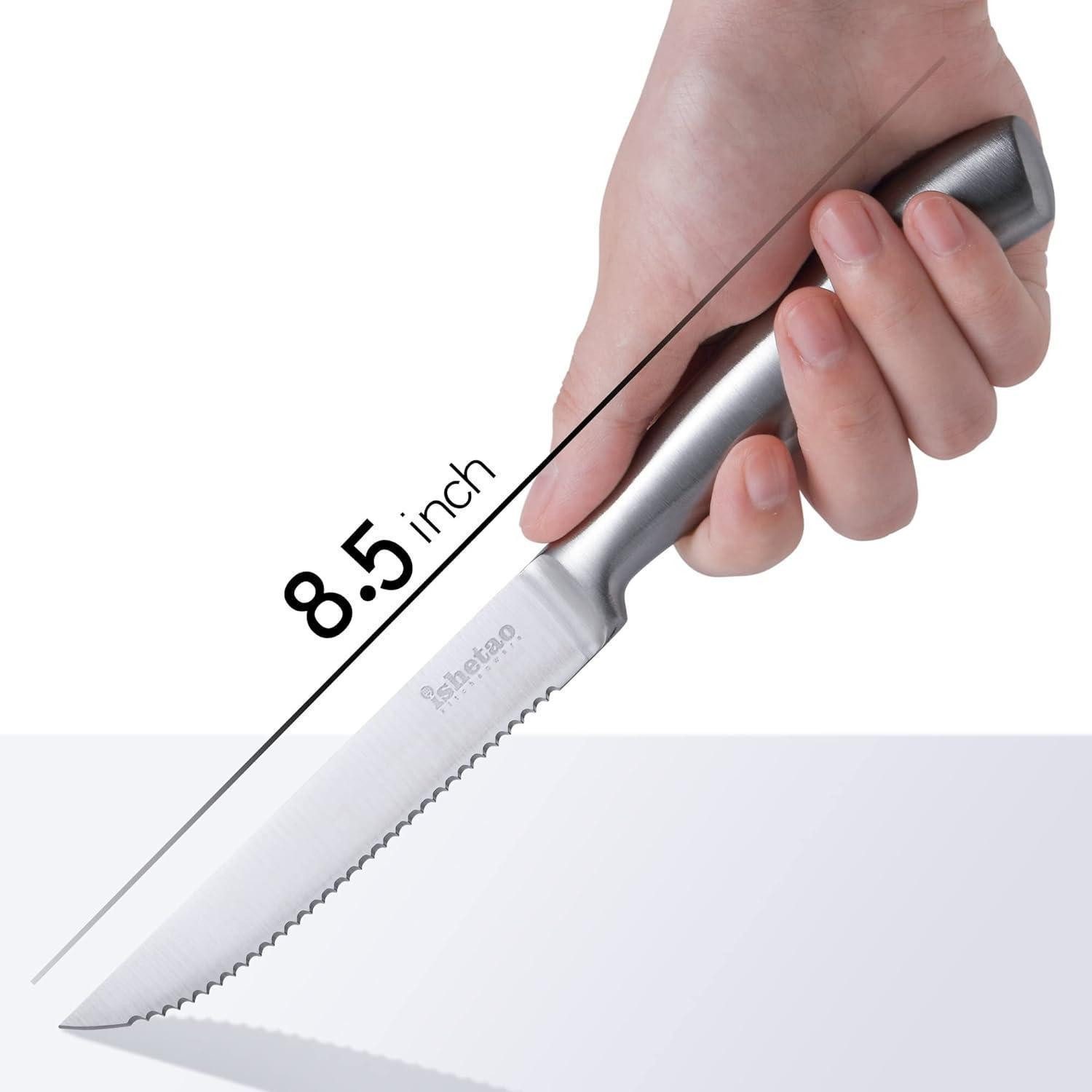 LuxusKollektion Steakmesser Steakmesser Set 6-teilig Edelstahl Wellenschliff spülmaschinengeeignet – Bild 5 von 5