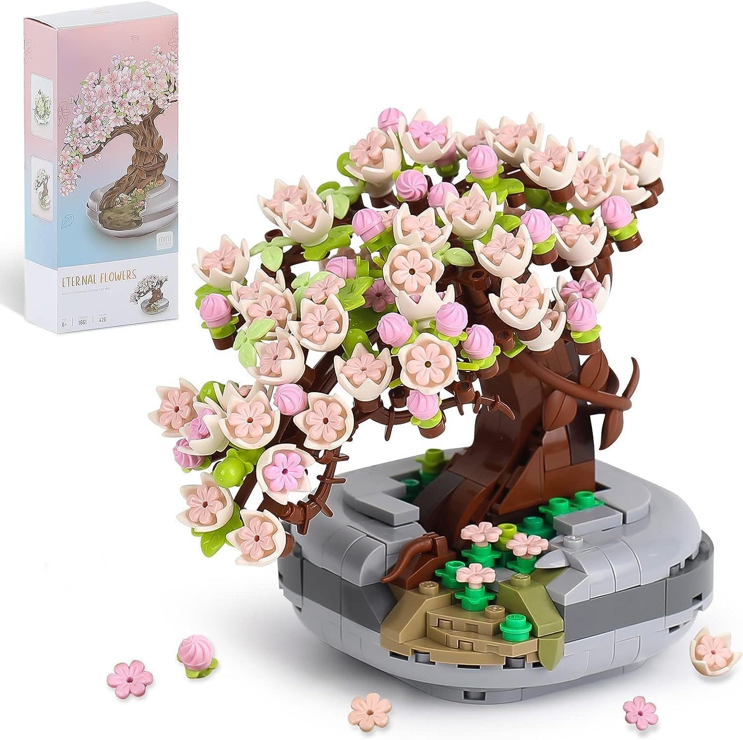 Sakura Mit Tree Kunstbonsai Nicht Lego Kompatibel Baustein Spielbausteine KINOMI, Kunstbonsai Konstruktionsspi Geschenk Kunstpflanzen Kirschblüten,