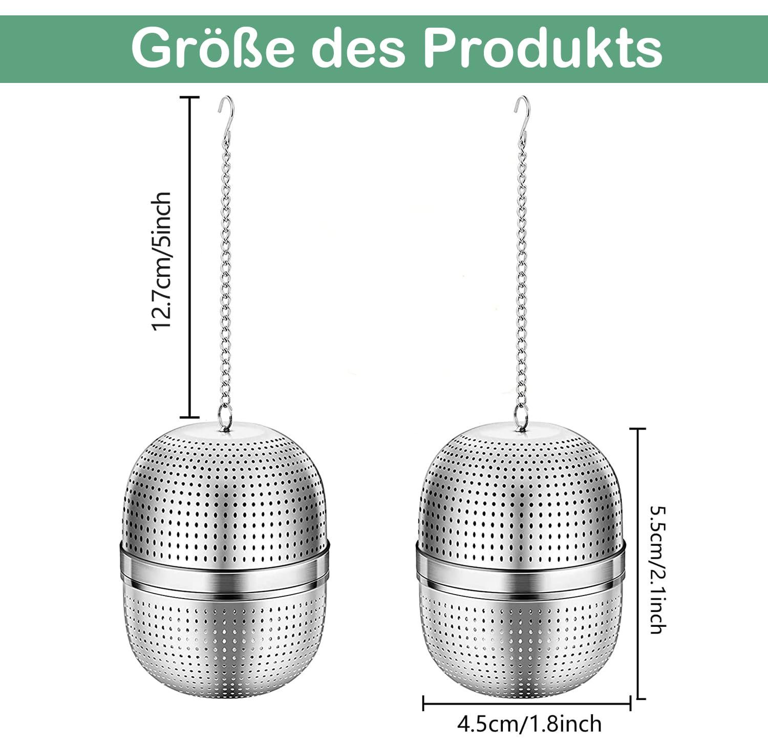 FOUORTUNATE-BEE Teesieb Teeei für Losen Tee, (Tee ei Teesieb Edelstahl 2er Teekugeln Tee ei Sieb 304 Edelstahl Teesieb für Tasse für die Meisten Tasseteekanne Teefilterhalt Teehalter Gewürzei für Teekannen, 2-St)