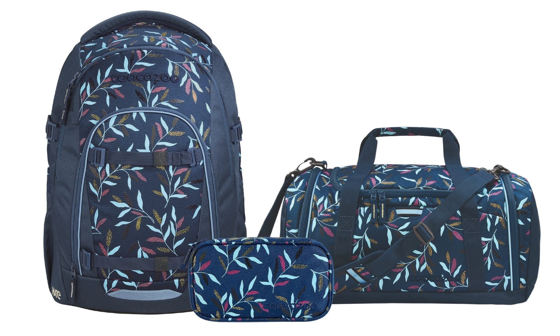 coocazoo Schulranzen Schulrucksack-Set MATE Boho Glam 3-teilig (3-teilig), ergonomisch, Körpergröße: 135 - 180 cm, Easy-Grow-System