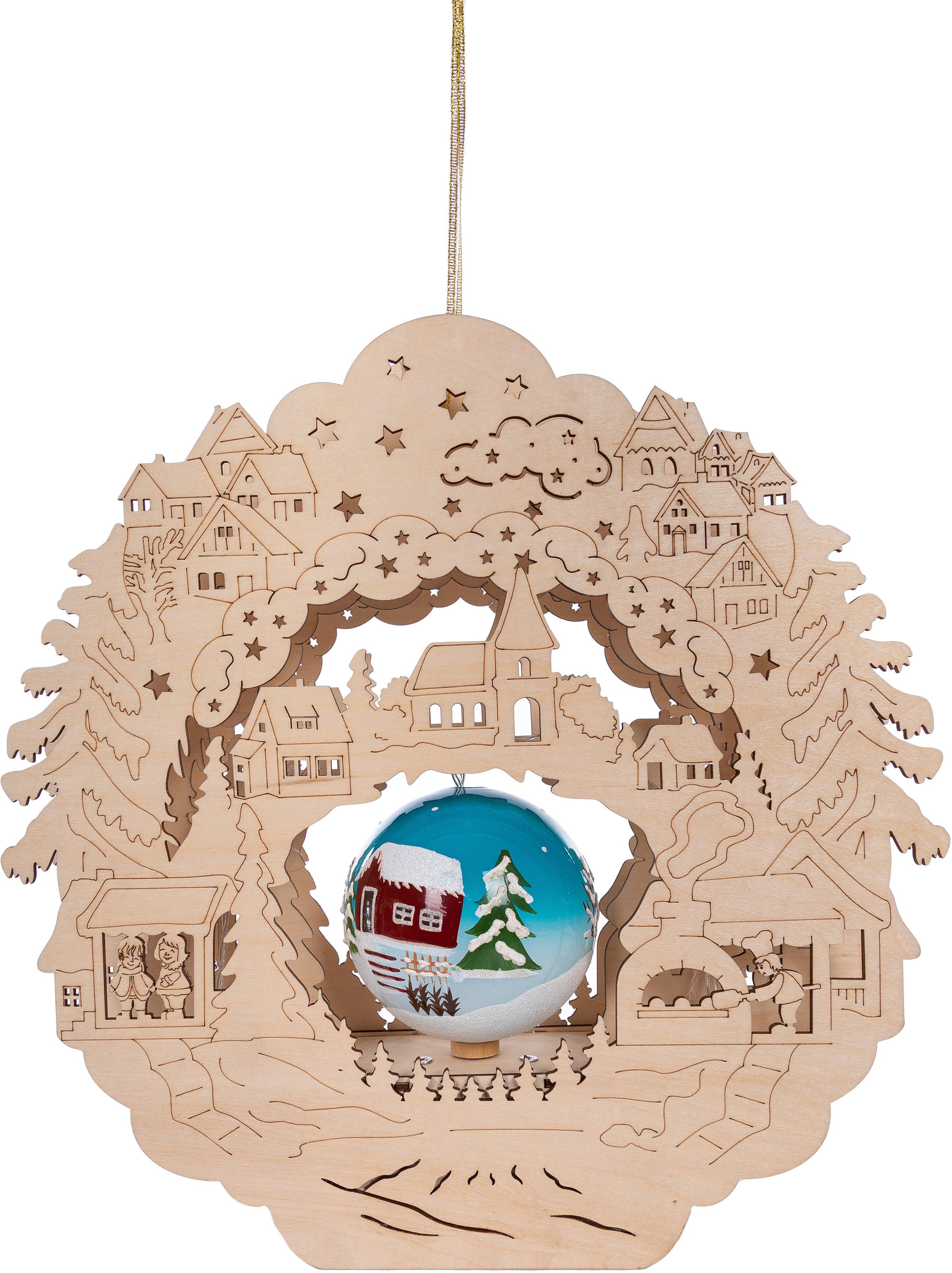 Myflair Möbel & Accessoires Dekoobjekt Weihnachtsdeko mit LED Beleuchtung (1 St), mit drehbarer Weihnachtskugel, aus Holz, Höhe ca. 32 cm
