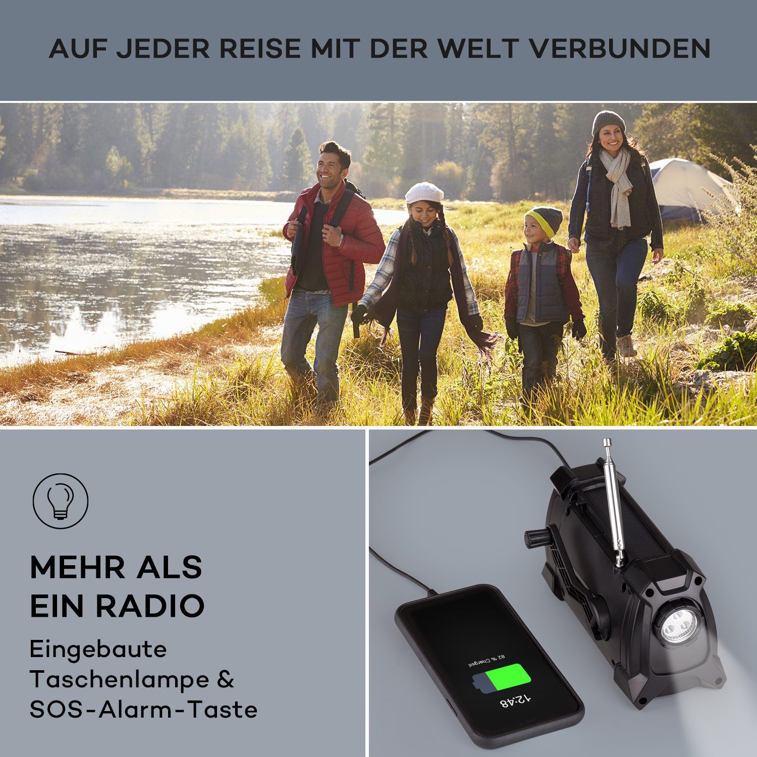 Auna Patagonia DAB+ Radio (DAB / DAB+ und FM-Radio, Outdoor Radio Solar Akku -Aufladung)