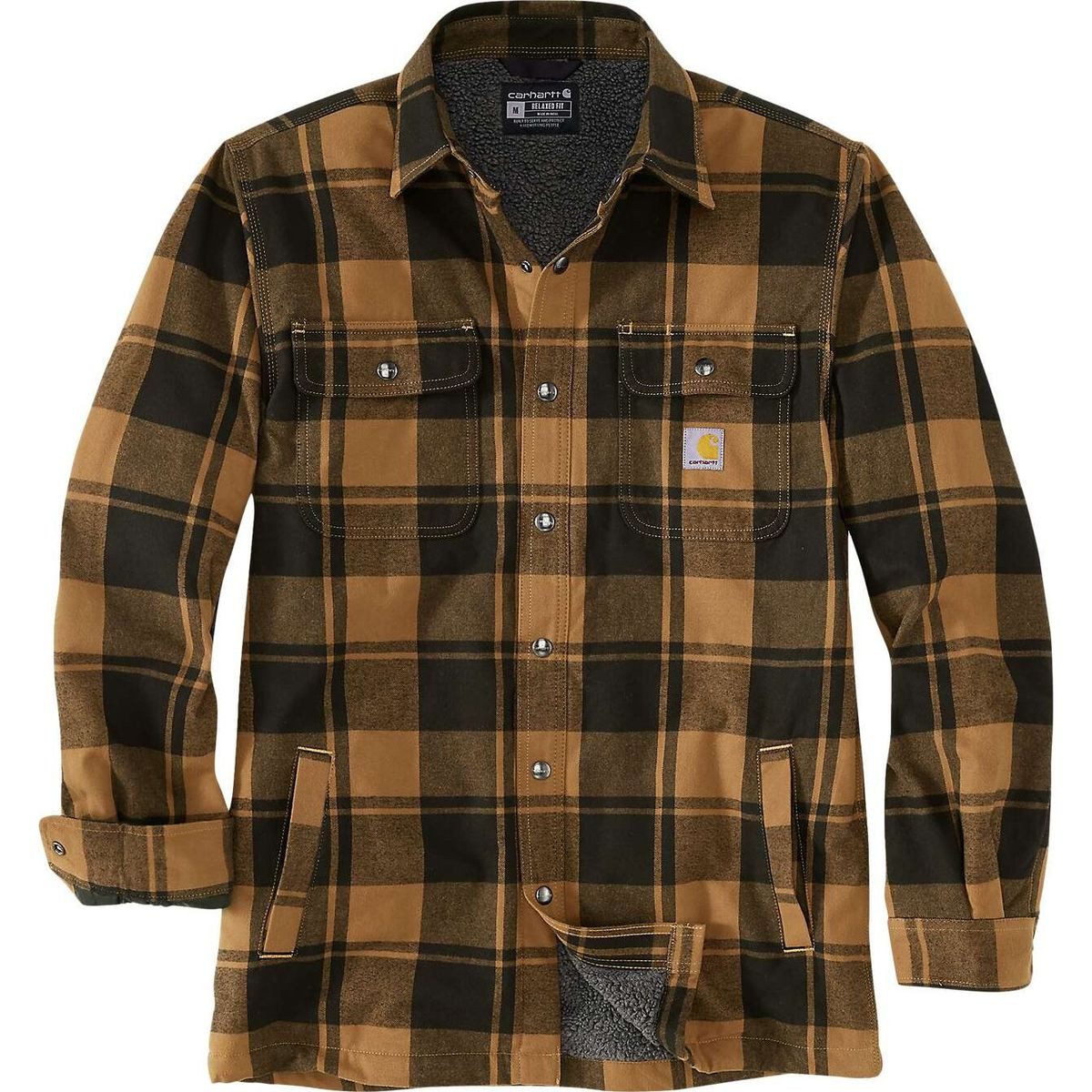 Carhartt Fleecejacke Relaxed Fit Heavyweight Flannel Sherpa-lined Shirt Jac Warme und robuste Shirtjacke mit Sherpa-Futter, ideal für Arbeit und