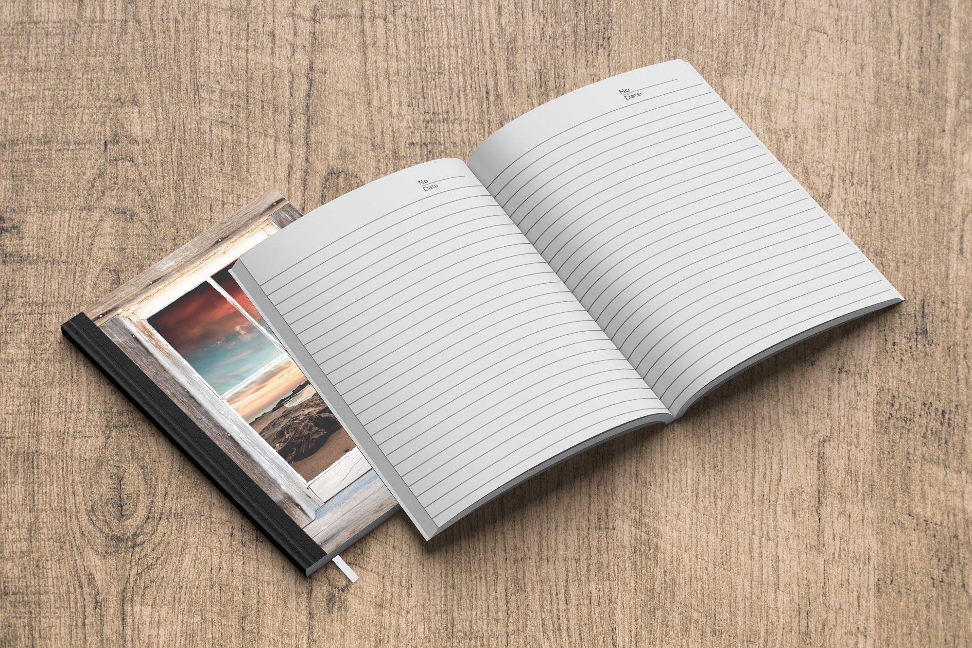 Strand, 98 Notizheft, - Holz Tagebuch, Journal, A5, - Merkzettel, Seiten, Haushaltsbuch MuchoWow Durchblick Notizbuch
