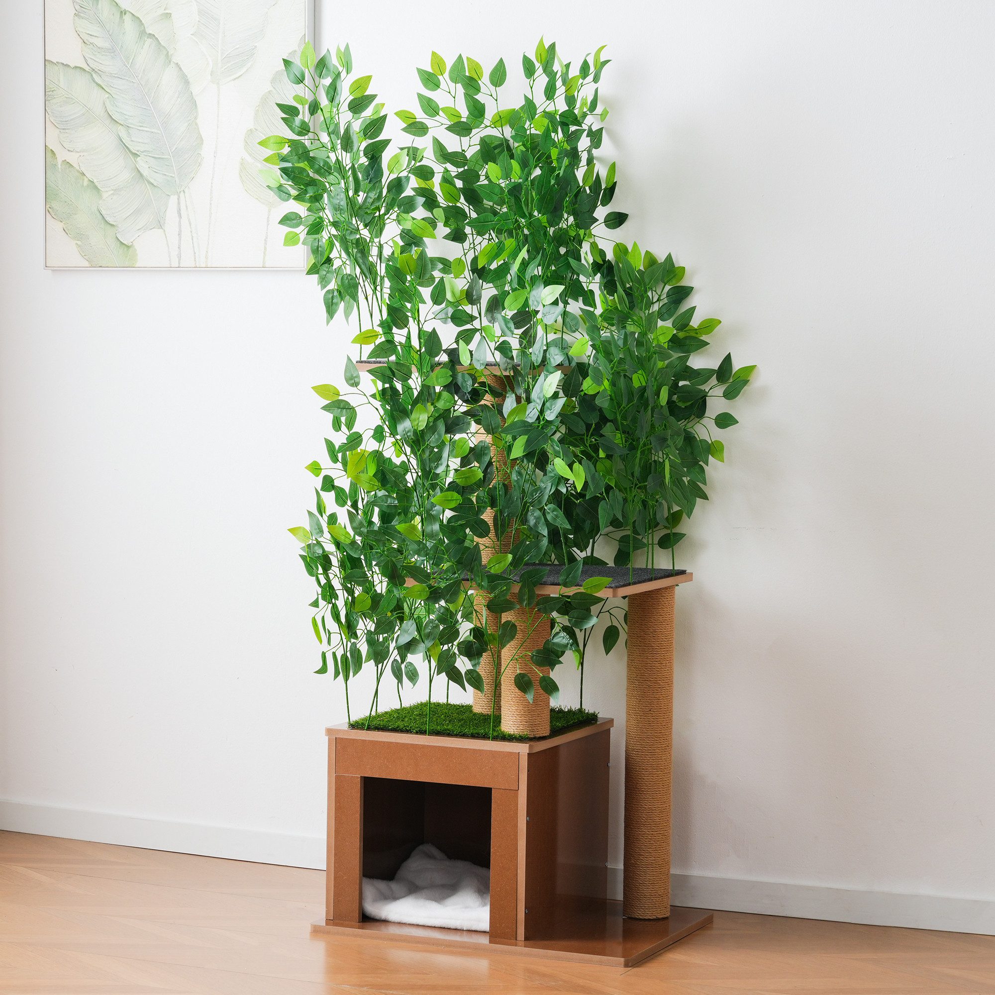 Flieks Kratzbaum PETLOVE, Katzenbaum mit Katzenlöchern und 3 Plattformen, 60x45x158cm