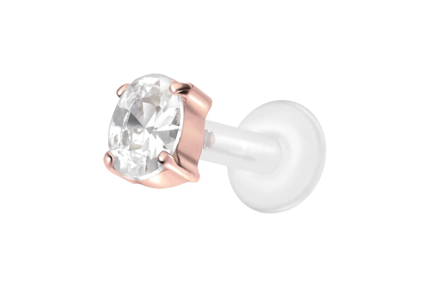 PIERCINGLINE Piercing-Set PTFE Labret mit Innengewinde + Titan-Aufsatz EINGEFASSTES KRISTALLOVAL (Labrets, 1-tlg)