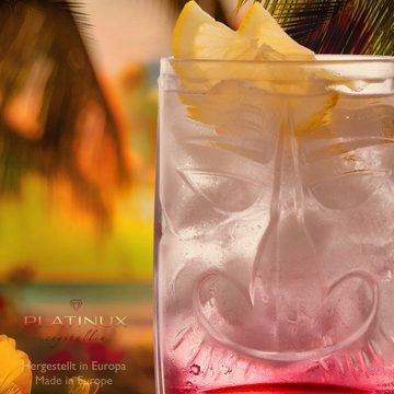PLATINUX Cocktailglas Tiki Gläser Set 4Teilig aus Glas 350ml (max 450ml), 2 Gesichter Cocktailgläser Longdrinkgläser Hawaiianisch