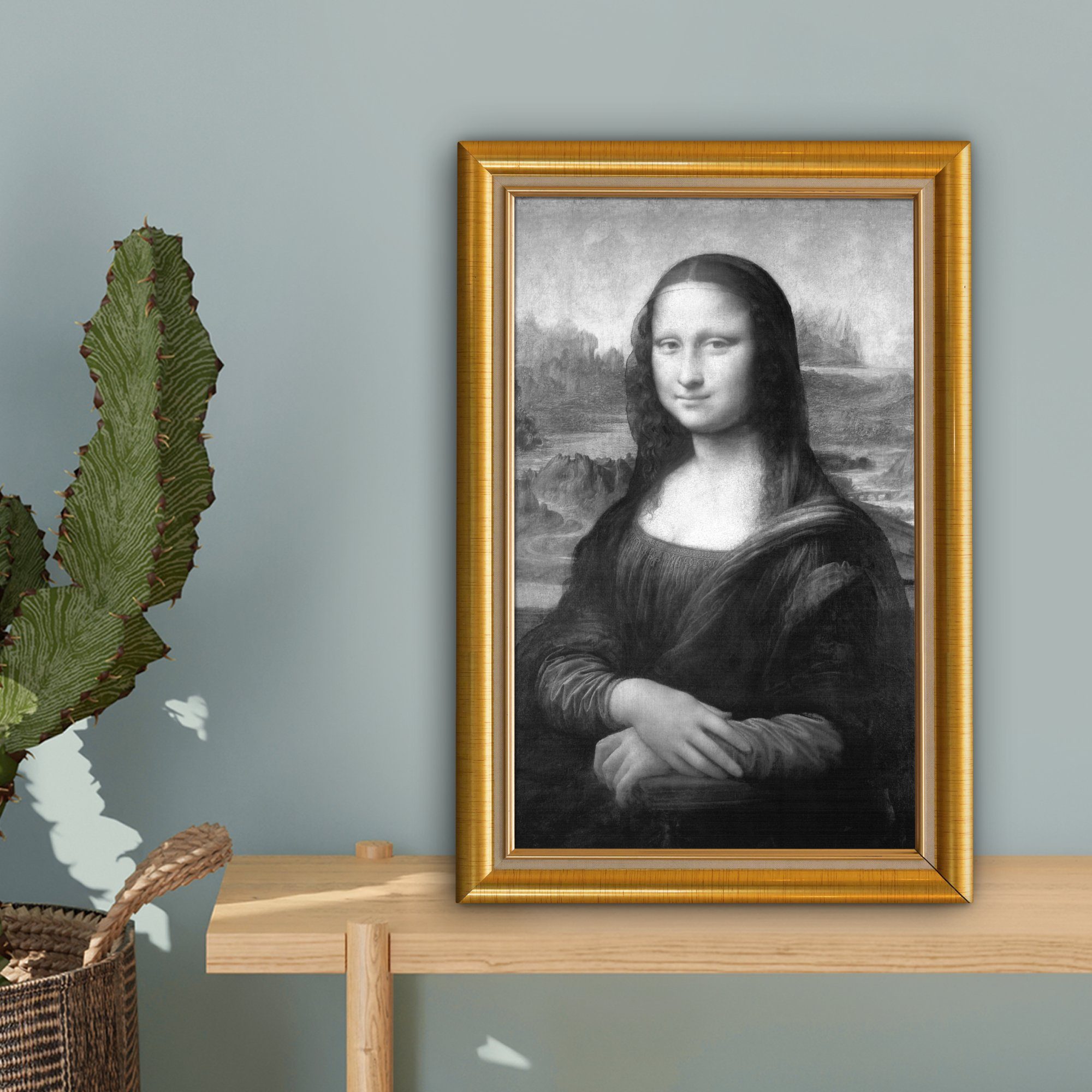 cm Mona Da - Vinci OneMillionCanvasses® Gold Liste, St), Leinwandbild 20x30 bespannt inkl. Lisa - Gemälde, (1 - Leinwandbild fertig Zackenaufhänger, Leonardo