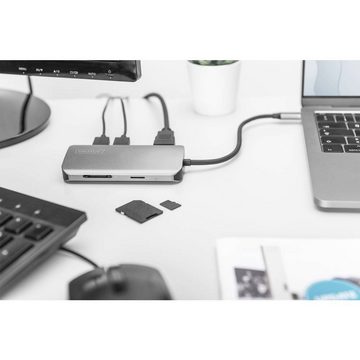 Digitus Laptop-Dockingstation 8-Port USB-C Dock, 2xUSB3.0, 1xRJ45, 2xHDMI, inkl. Ladefunktion, integrierter Kartenleser