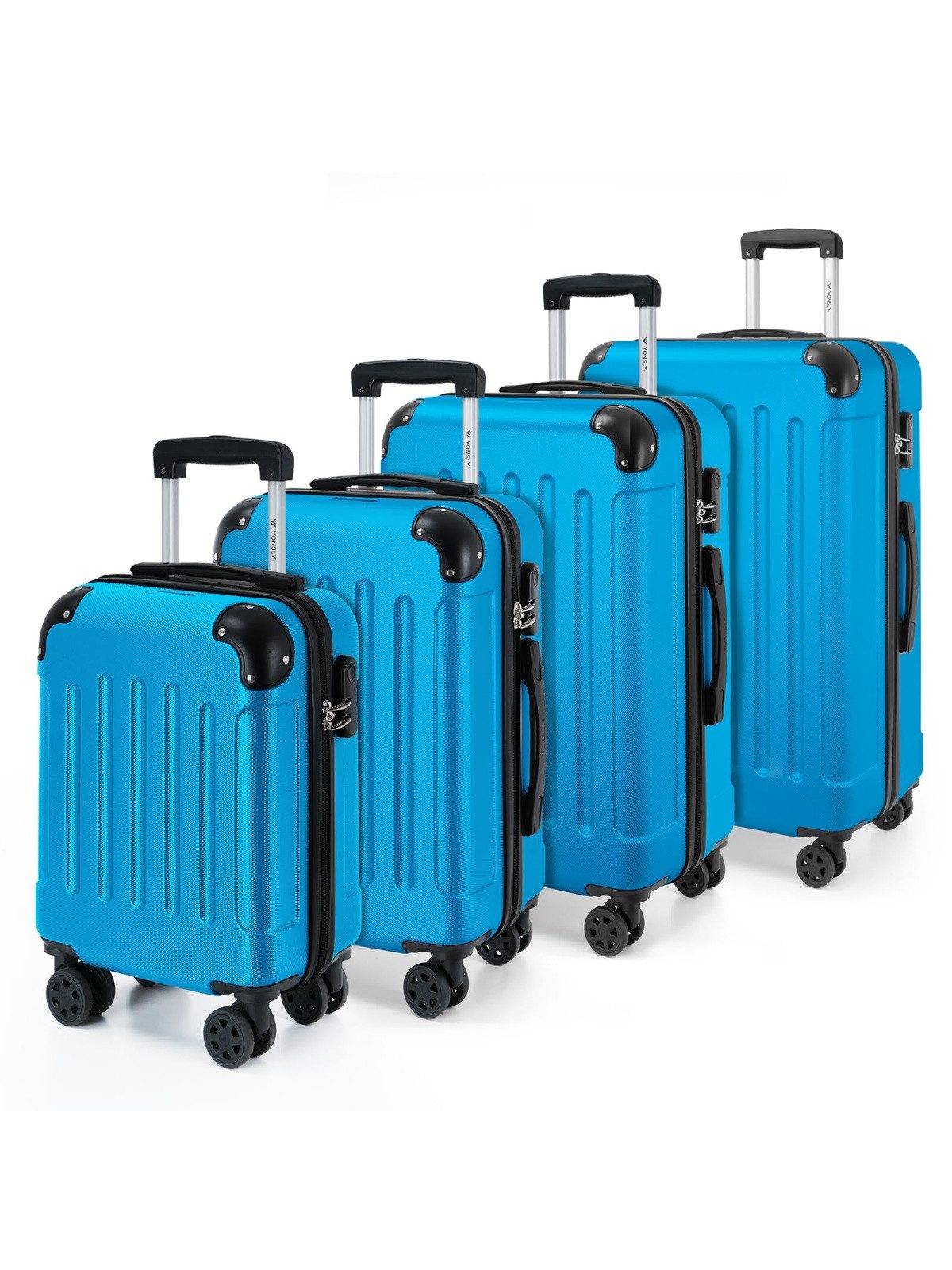 YONSLY Kofferset Reisekoffer Trolley Rollkoffer Hartschalenkoffer in S-M-L-XL, 4 Rollen, (Spar-Set, 4 tlg., inkl. Größen S, M, L und XL), mit 360° Lenkrollen, Zahlenschloss und mehrstufigem Teleskopgriff