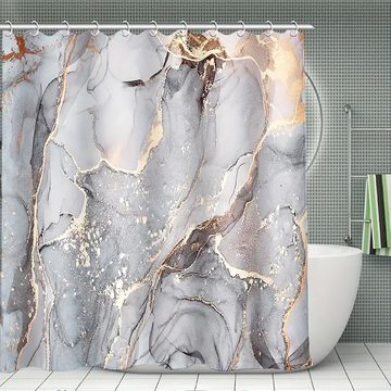 AFAZ New Trading UG Duschvorhang Vierteiliger wasserdichter Duschvorhang mit Marmor-Digitaldruck (4-tlg), Badezimmer-Duschvorhang-Anti-Rutsch-Badematten-Set