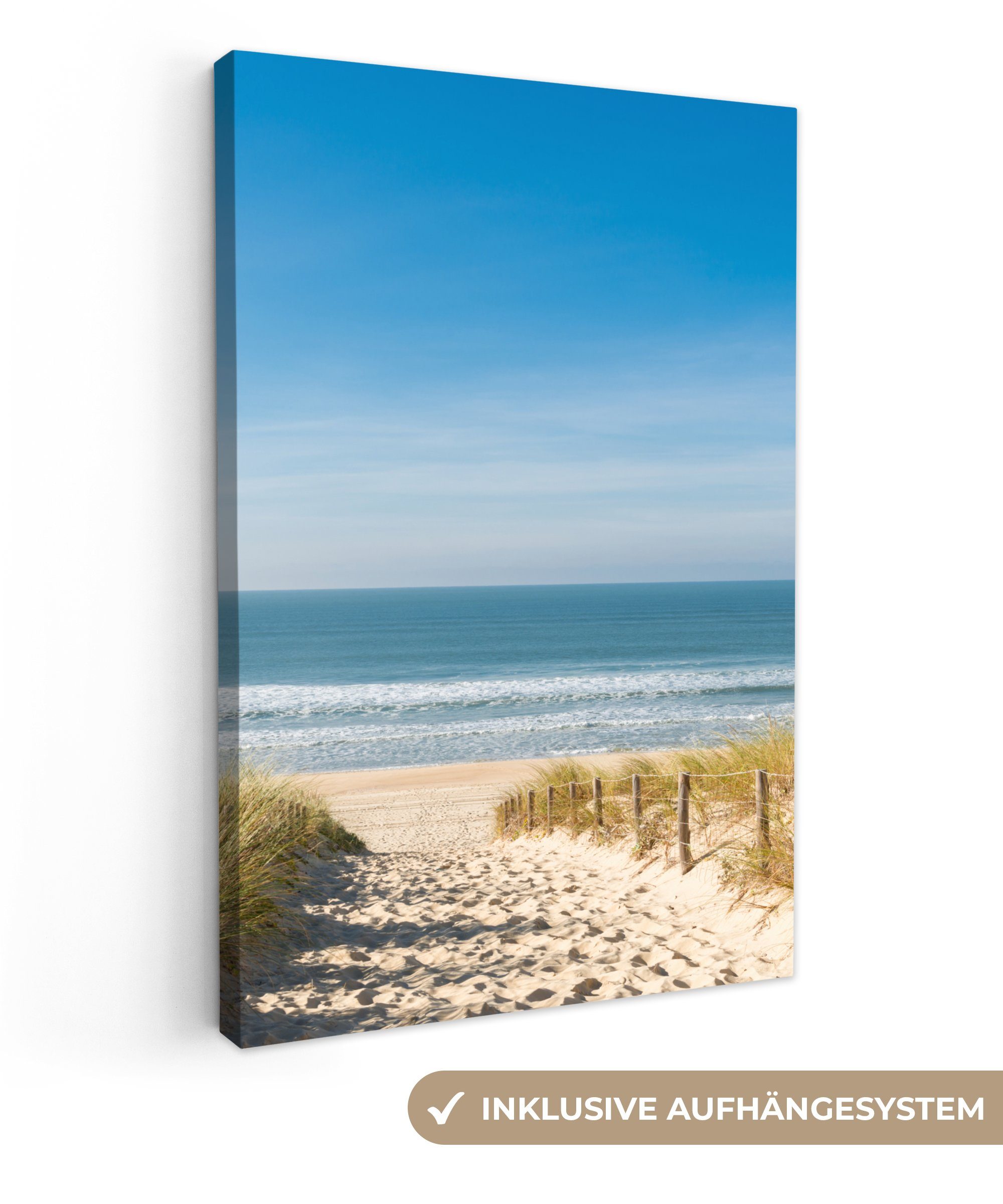 OneMillionCanvasses® Leinwandbild Strand - Meer - Düne - Sand - Sommer, Fotodruck (1 St), Wandbilder, Deko Schlafzimmer Wohnzimmer 60x90 cm