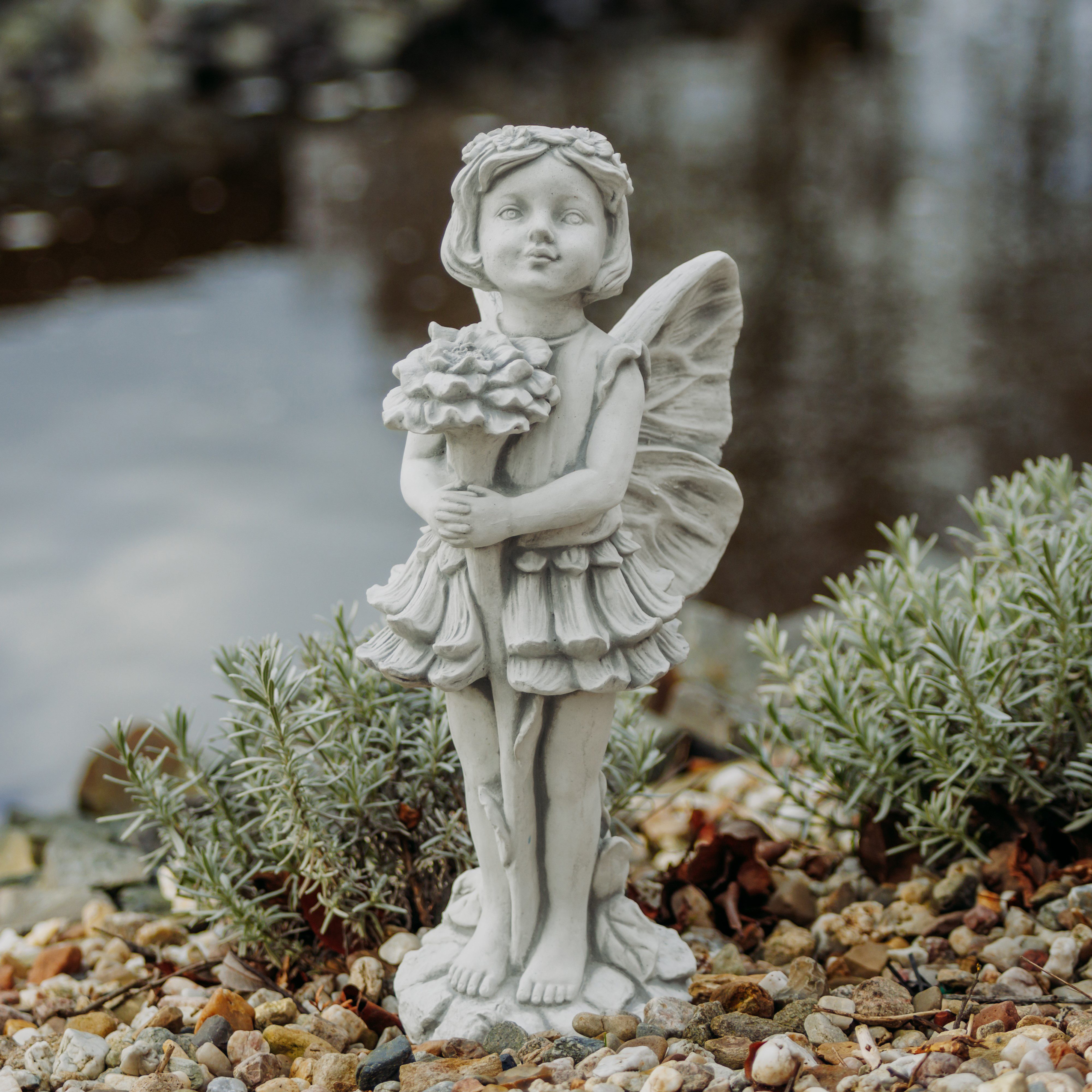 gartendekoparadies.de Gartenfigur Bezaubernde Elfe mit Blume, Steinfigur, H. 50 cm, 10 kg, Frostsicher