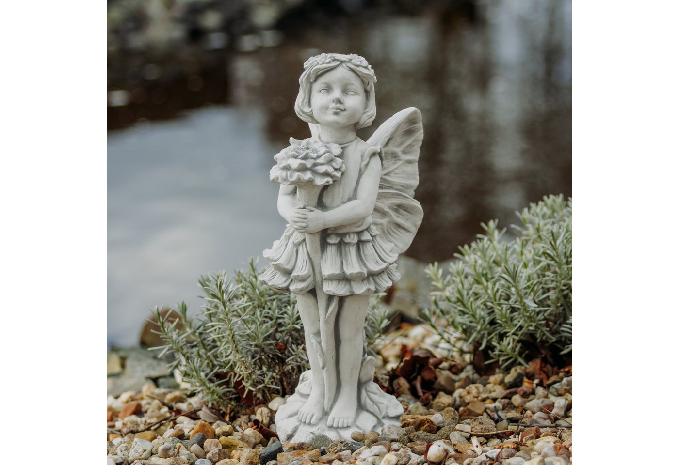 gartendekoparadies.de Gartenfigur Bezaubernde Elfe mit Blume, Steinfigur, H. 50 cm, 10 kg, Frostsicher