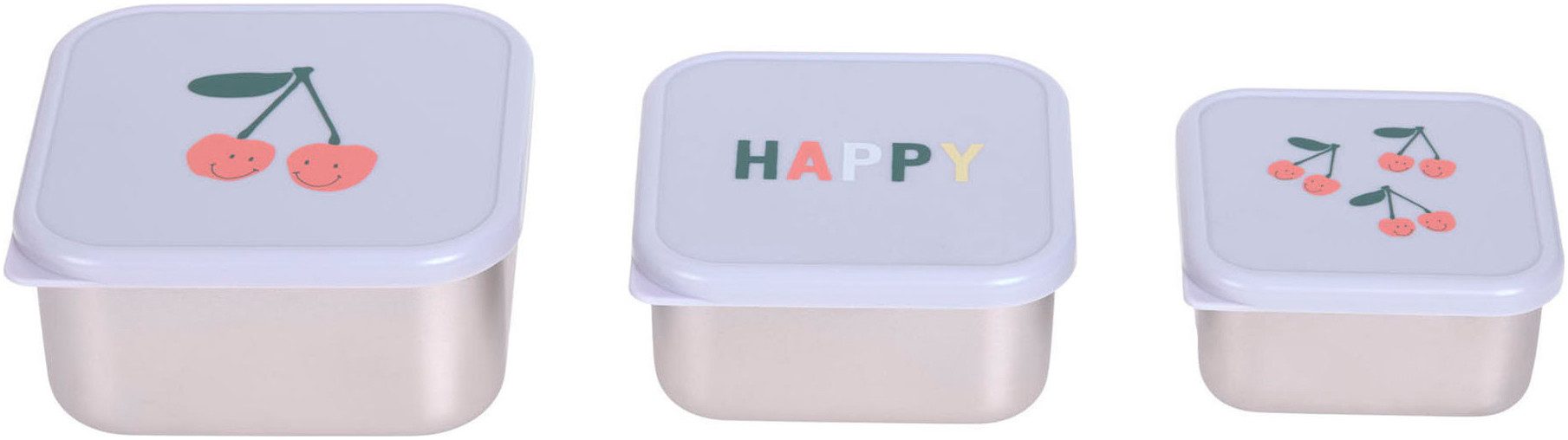 LÄSSIG Lunchbox Happy Fruits, Cherry, Edelstahl, Polyprophylen (PP), (Set, 3-tlg)