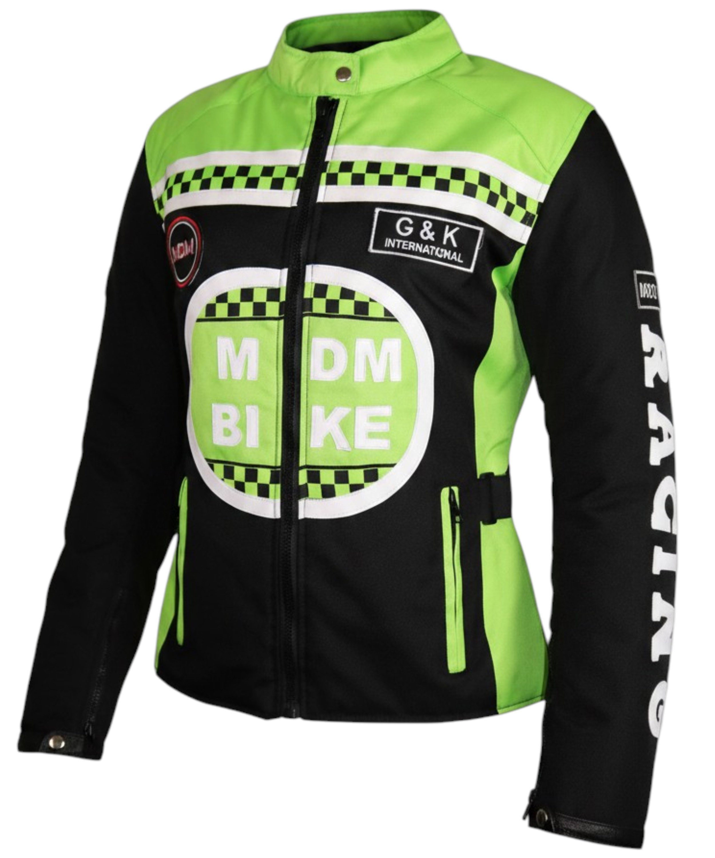 MDM Motorradjacke Damen Motorradjacke Textil Racing Stil mit Protektoren (Sportliche Damen Bikerjacke mit Protektoren und Windschutzleiste) Damen Racing Motorradjacke mit Protektoren, winddicht, tailliert