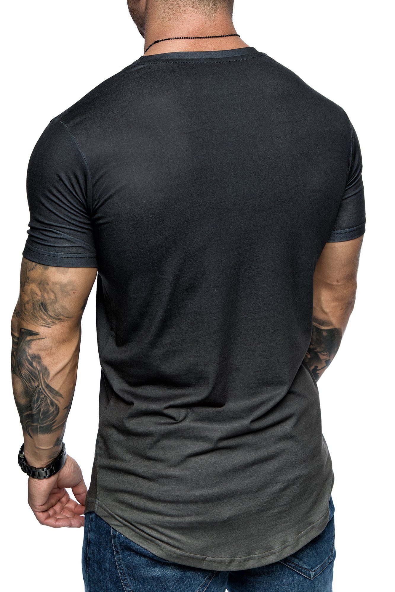 REPUBLIX T-Shirt Crew Neck Rundhalsausschnitt Herren LIAM Design mit Waterfall Oversize Schwarz/Olive Shirt