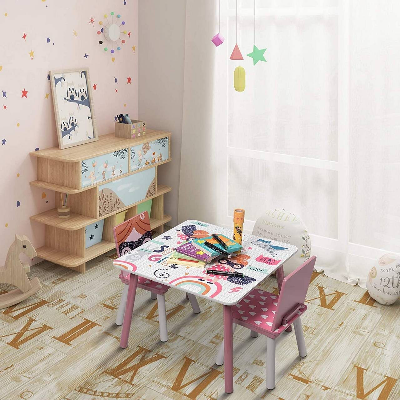 EUGAD Kindersitzgruppe, (3-tlg), Kindermöbel, aus MDF Massivholz Rosa