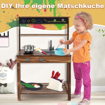 COSTWAY Outdoor-Spielküche Holz, Kinderküche mit Tafel, für Kinder ab 3 Jahren