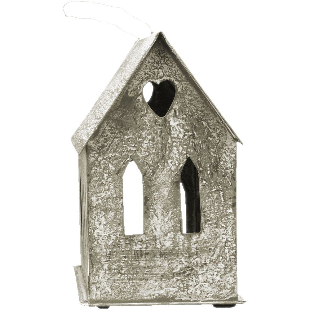 Kerzenhalter Windlicht Haus Teelichthalter Used-Look Metall zink 17,5 cm