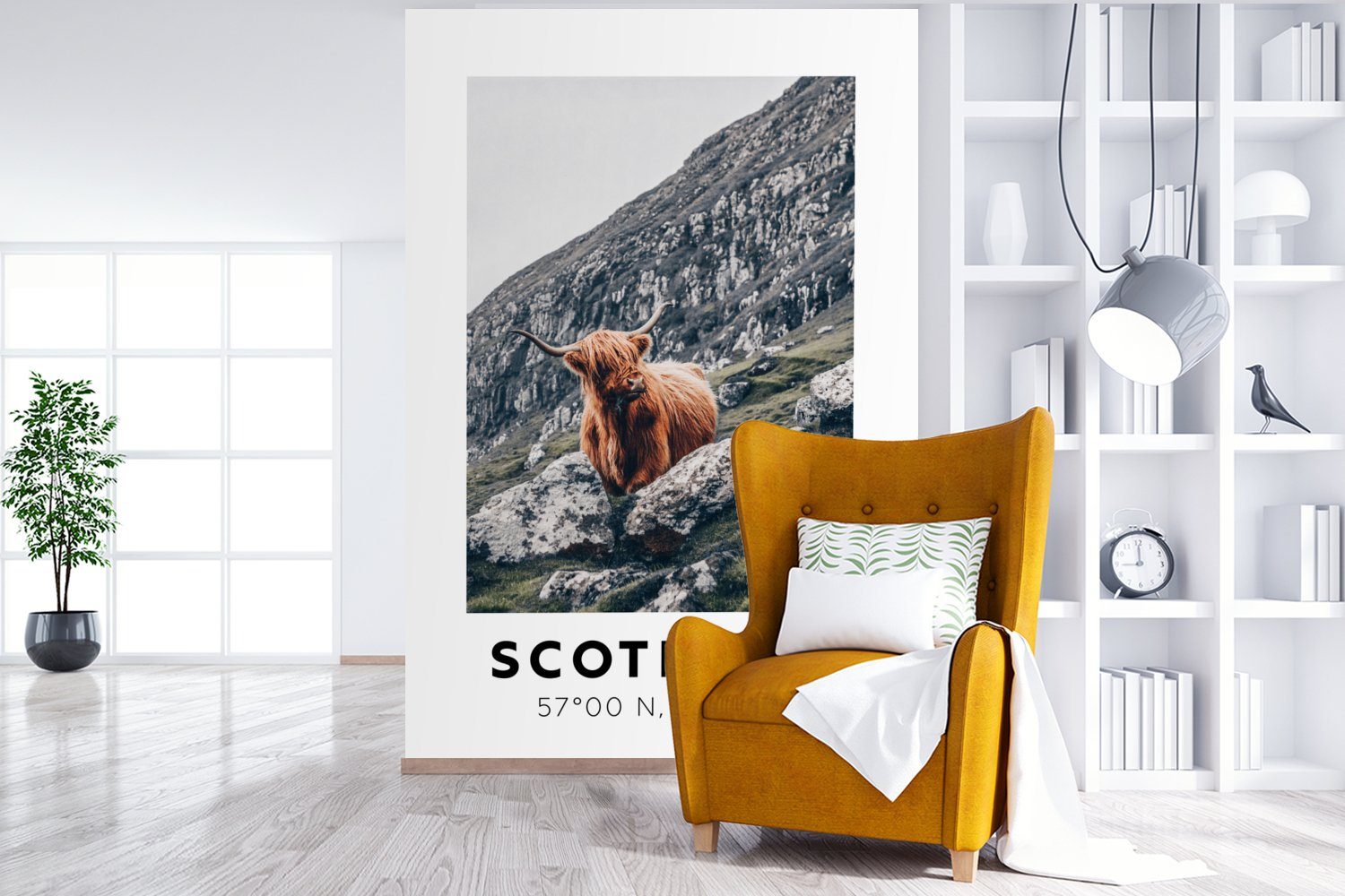 bedruckt, Berge, Montagefertig - MuchoWow Schottische für Wandtapete Vinyl (3 - Schottland Matt, Wohnzimmer, Highlander St), Fototapete Tapete