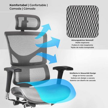 TPFLiving Bürostuhl Spock mit bequemer Rückenlehne - höhenverstellbar und 360° drehbar, Gestell: Aluminium chrom - Sitz: Netzbezug grau