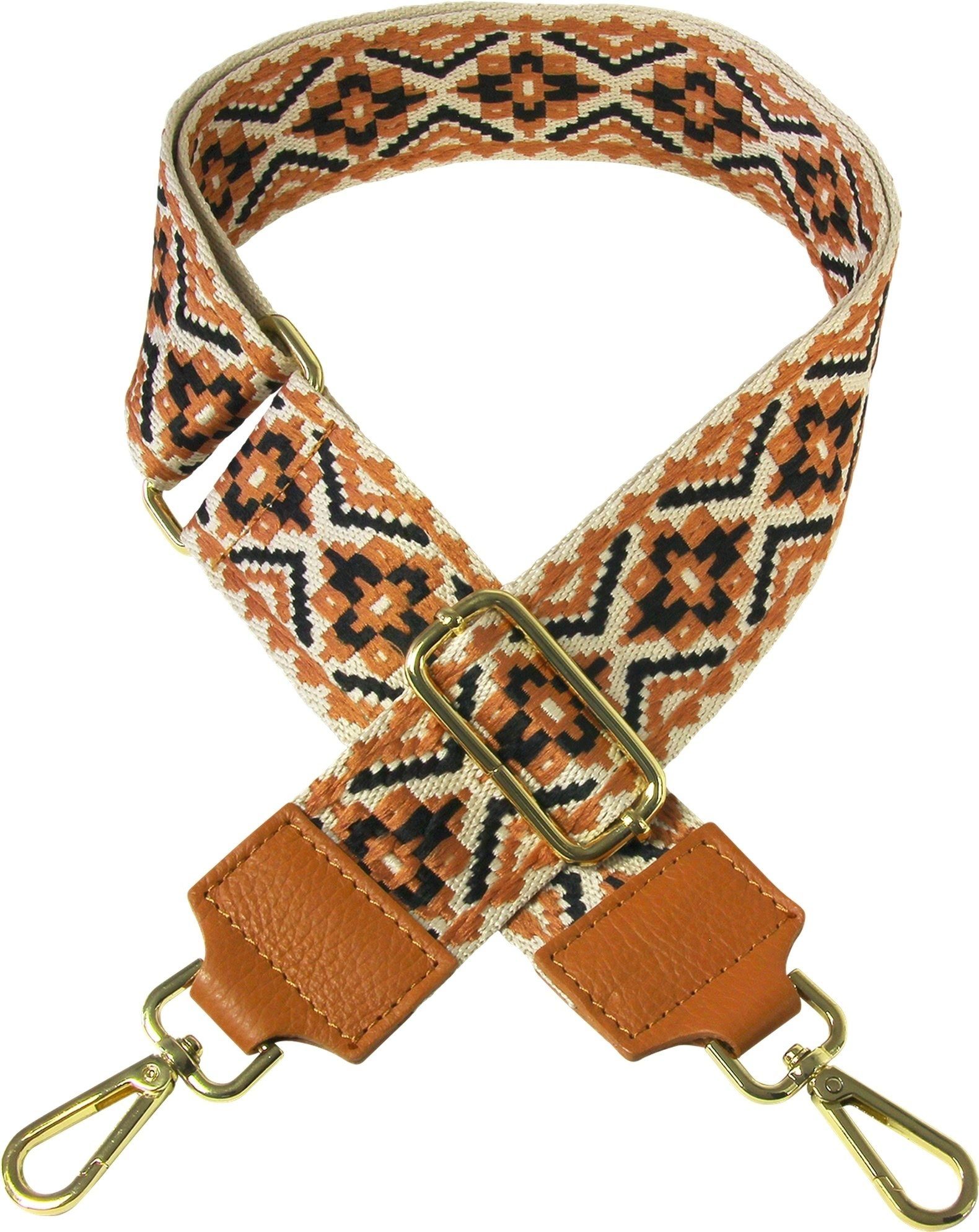 FLORENCE Tragegurt Florence Damen Boho-Gurt Canvas Leder, Damen Tragegurt, Echtes Leder, Panama Canvas braun, tan, schwarz 130cm