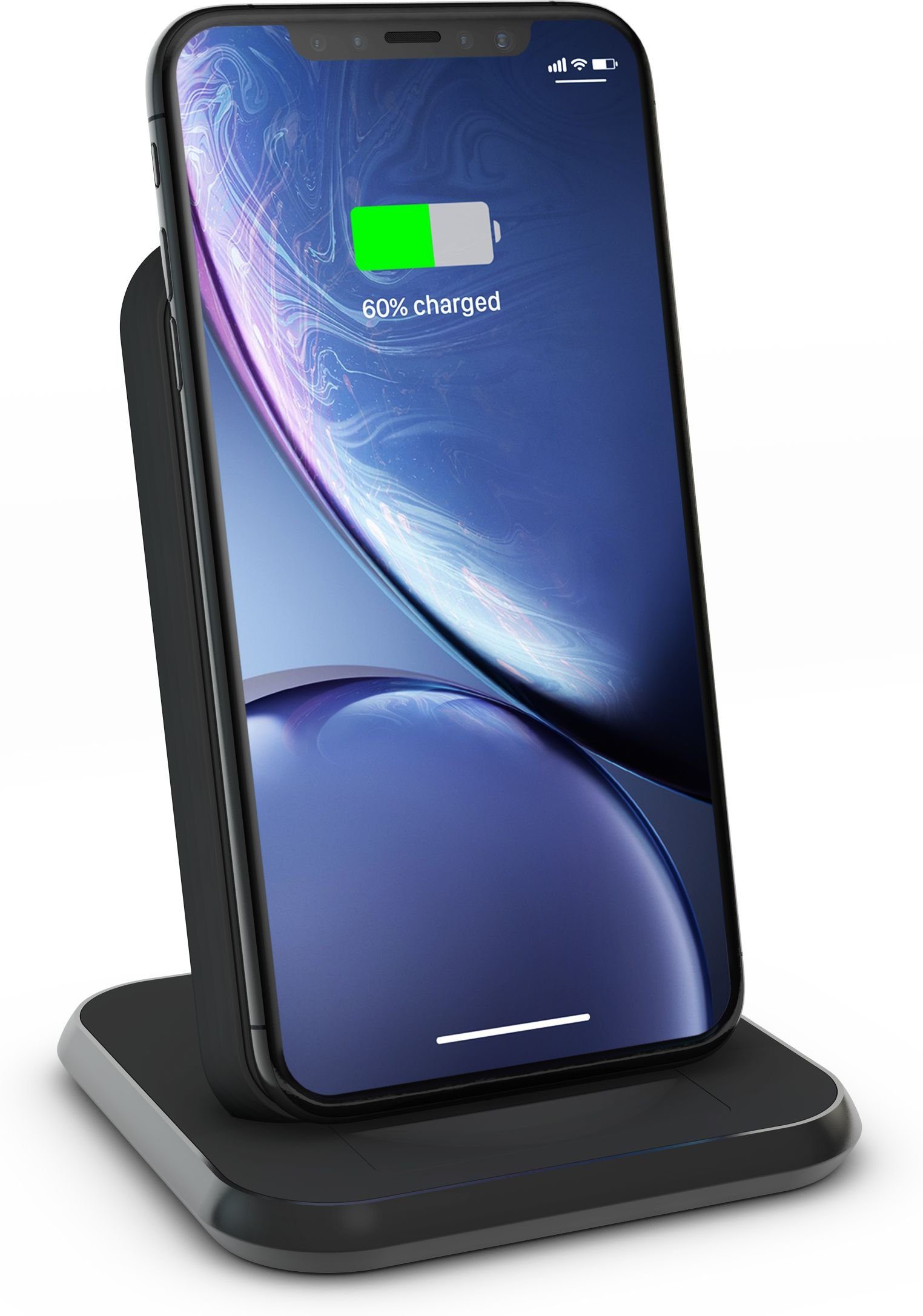 Zens Induktions-Ladegerät (Qi zertifizierter Aluminium Wireless Charger  Stand Schwarz, Unterstützt Fast Wireless Charging mit bis zu 10Watt, USB  Anschluss für weitere Geräte, Kompatibel mit allen Qi-fähigen Telefonen)
