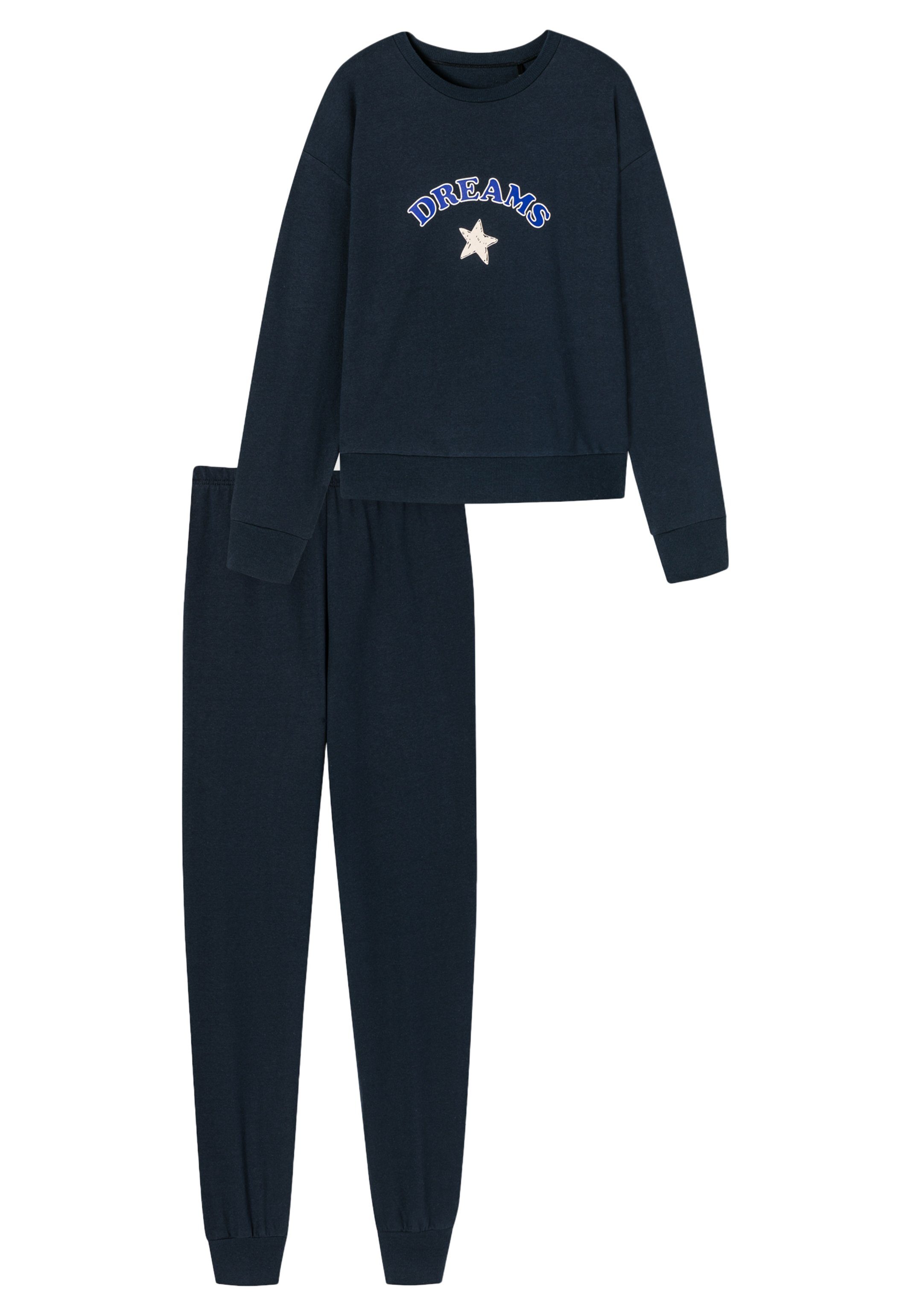 Schiesser Pyjama Nightwear Organic Cotton (Set, 2 tlg) Schlafanzug - Baumwolle - Langarmshirt mit Brust-Print Nachtblau
