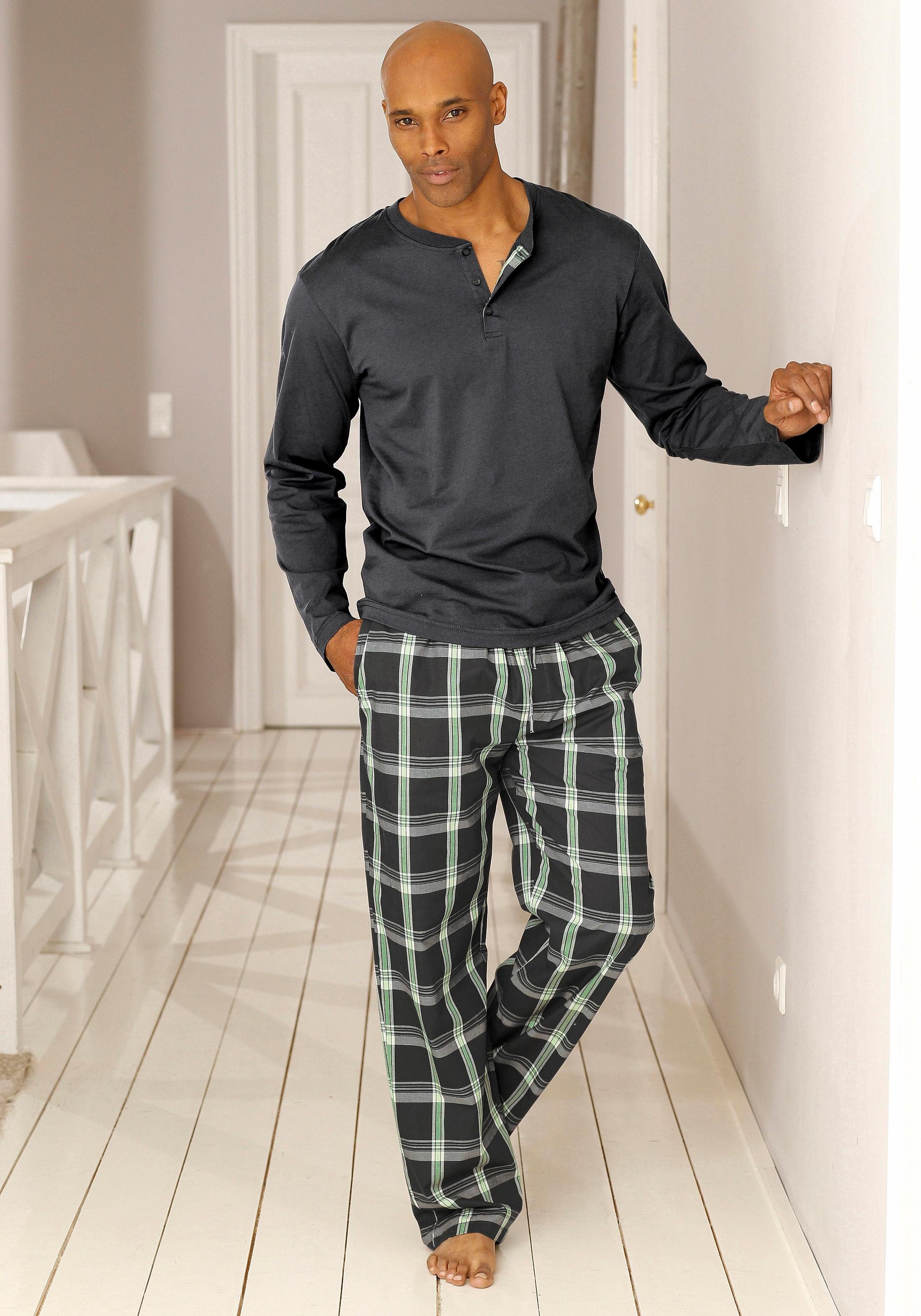 H.I.S Pyjama (2 tlg., karierter 1 mit Stück) Webhose langer