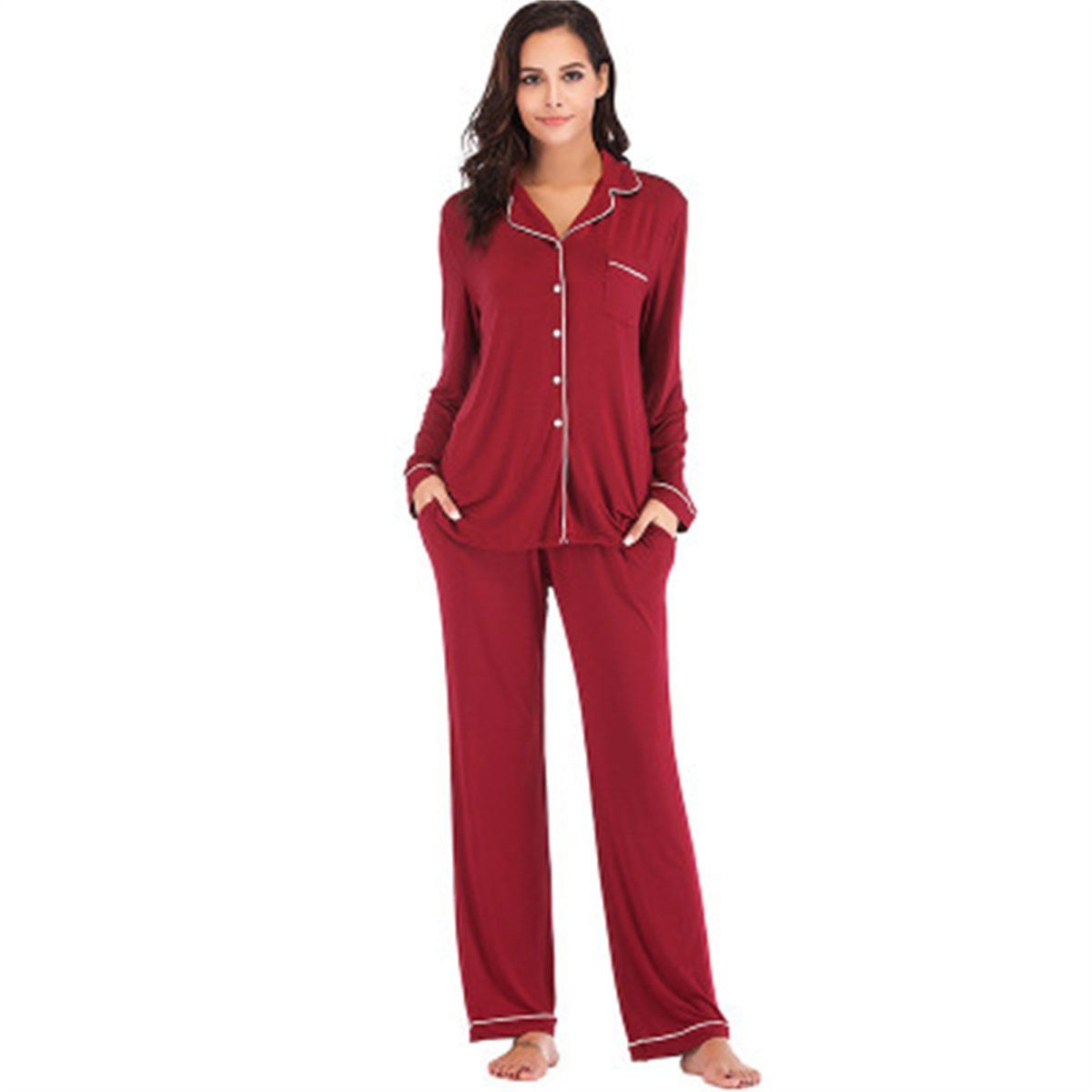 carefully selected Pyjama Einfaches Heimkleidungsset für Damen, Pyjama-Set, weich und bequem Rot