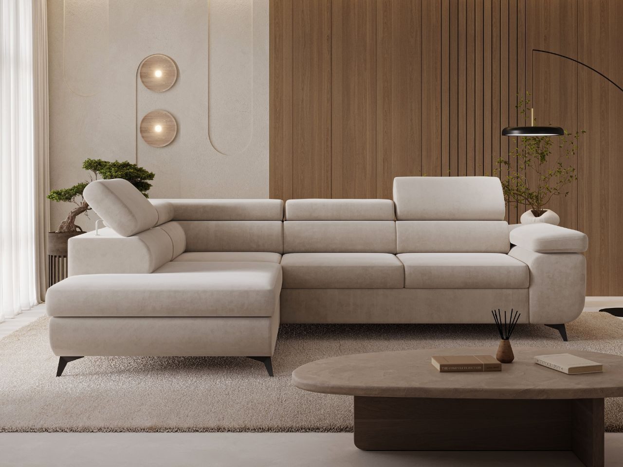 GrainGold Ecksofa L-Form Argon L, Set, Wellenfederkern, Bettkasten, Verstellbare Kopfstützen, Schlaffunktion