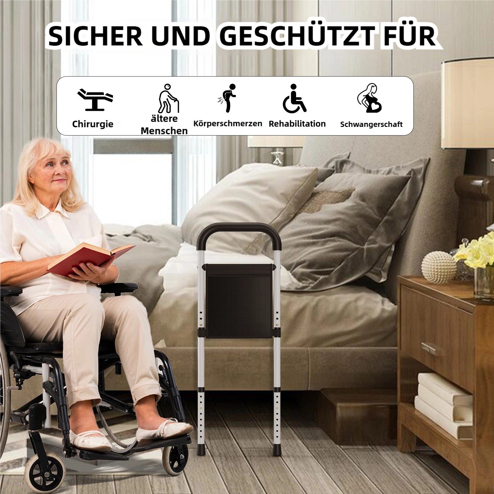 TLGREEN Bett - Aufstehhilfe Bettgriff,Ohne Bohren,Tragfähigkeit 150 kg, belastbar bis 150 kg, 340cm Fester Gürtel,höhenverstellbar