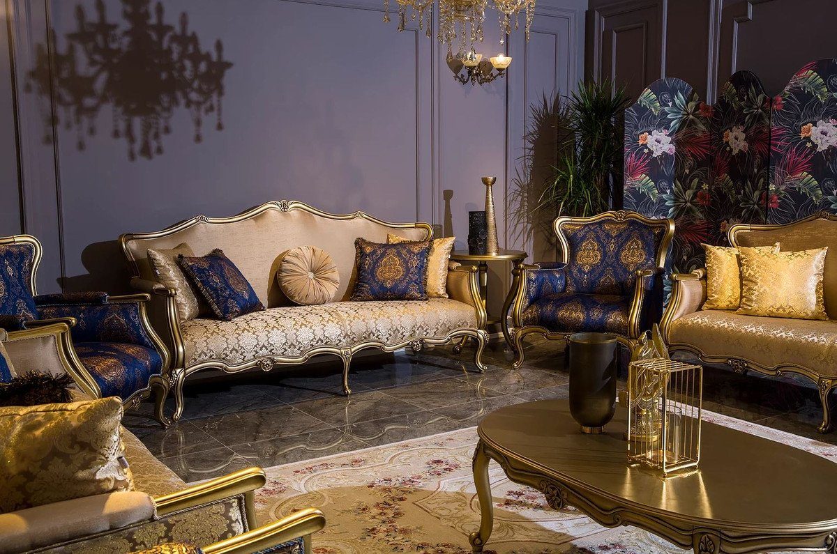 Ovaler - Möbel Padrino x x H. Massivholz Couchtisch cm Casa Luxus 81 Barockstil 129 Wohnzimmertisch Gold 45 Couchtisch Barock -