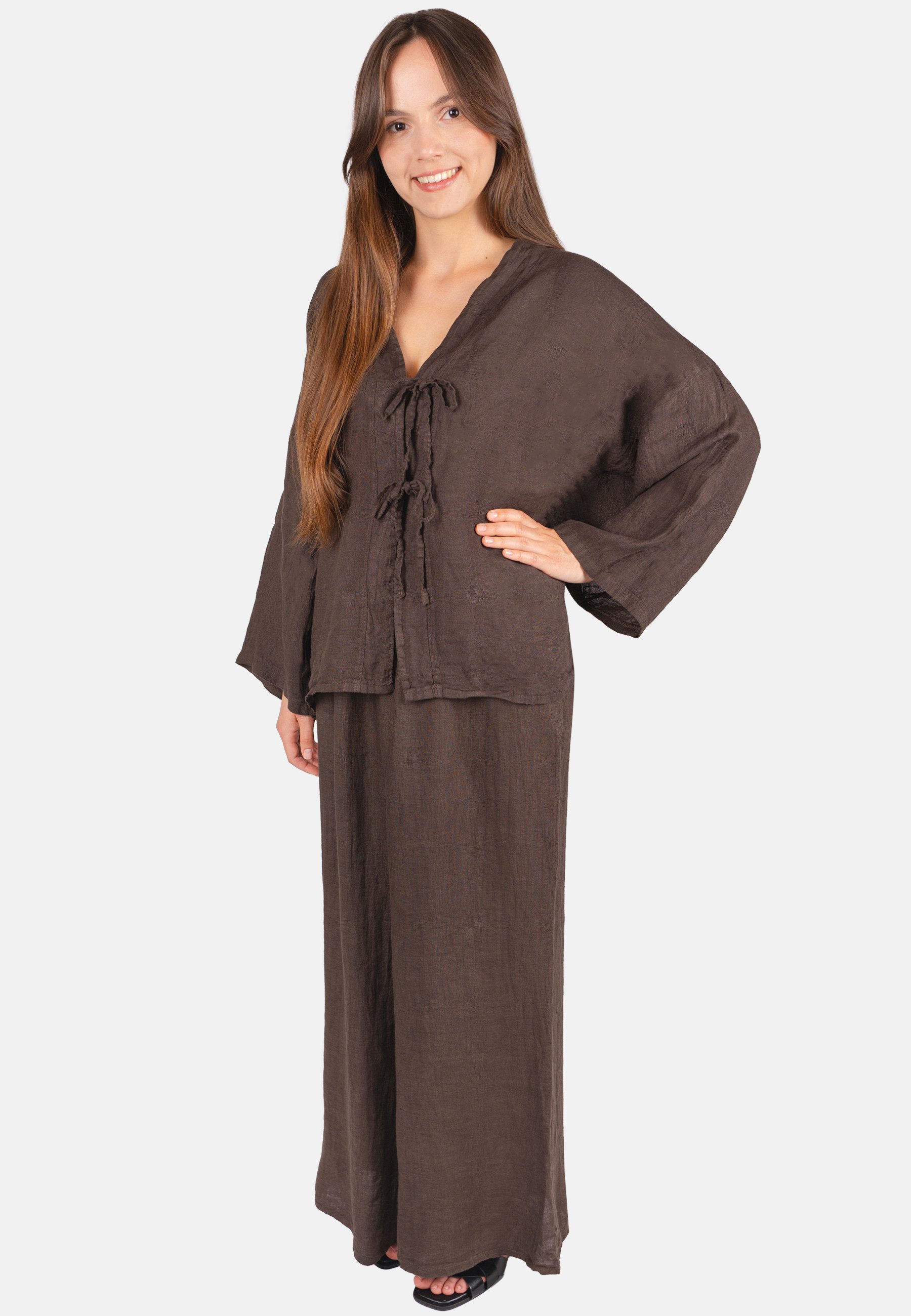 Seasons of April Blusenkimono GIANNA LINO (1-tlg) Leinenbluse Damen Oversized Tunika Boho V-Ausschnitt aus 100% Leinen
