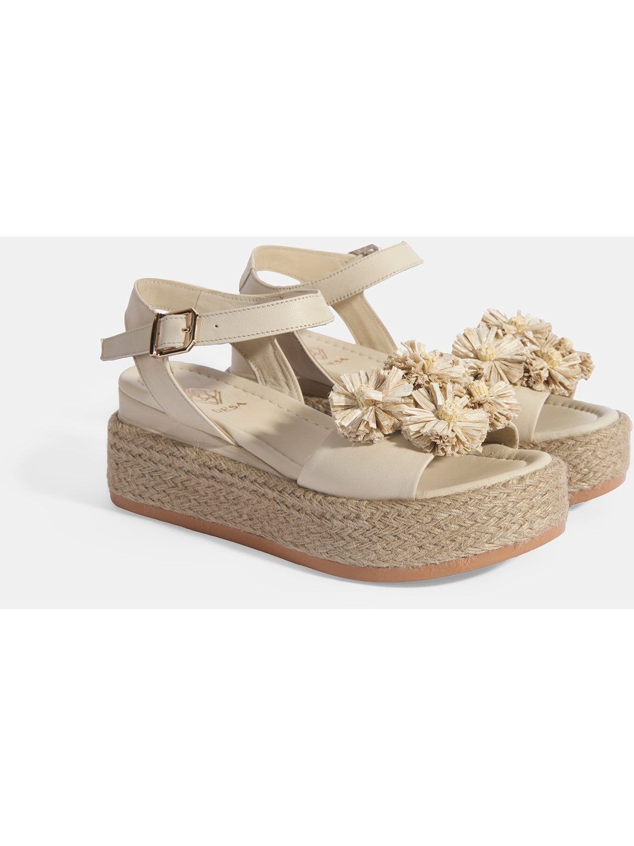 Desa DESA Damen-Keilsandalen aus Leder mit floralem Detail, 6,5 cm Absatz Sandale