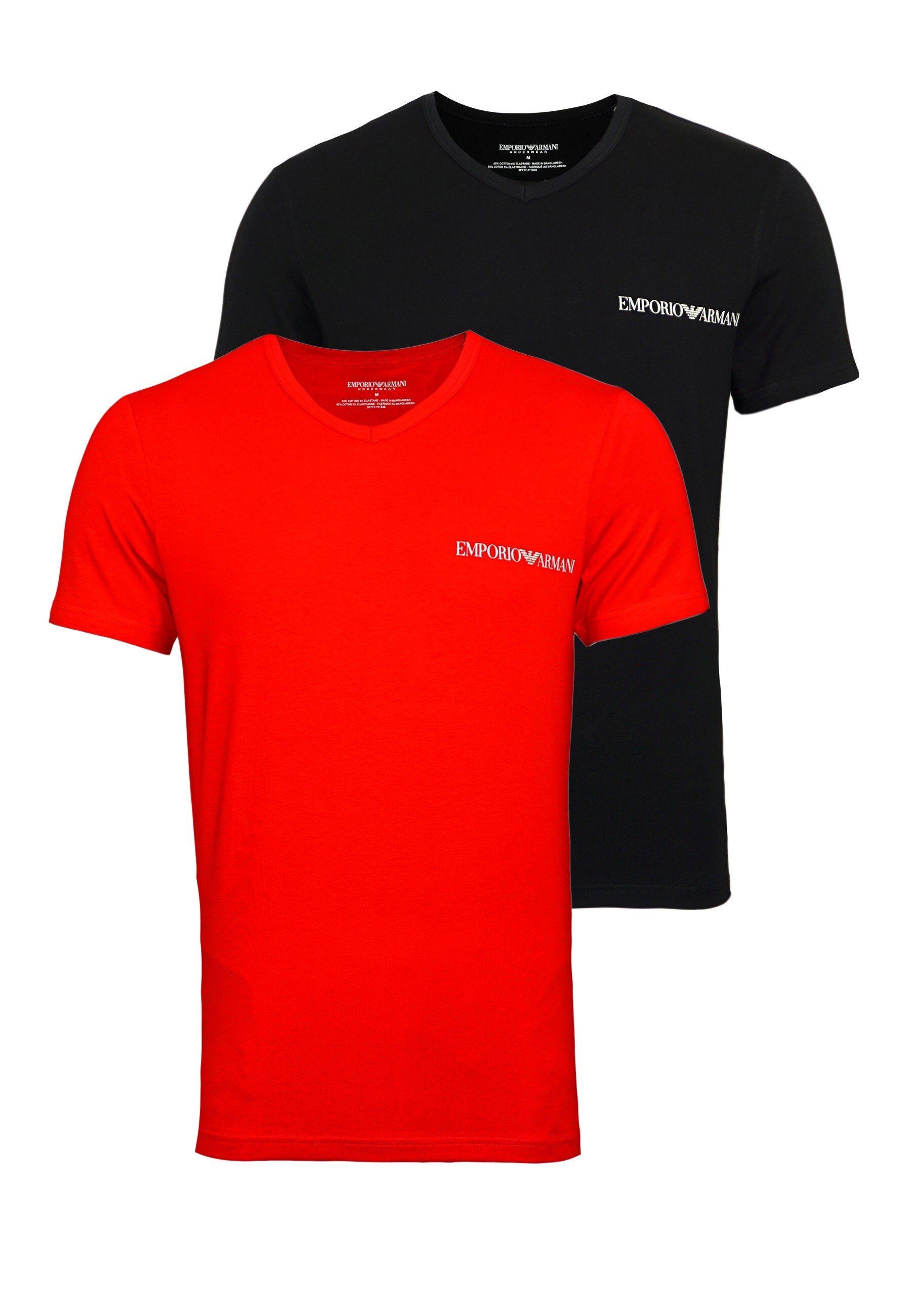 Armani Emporio (2-tlg) V-Neck Pack 2 Schwarz/Rot T-Shirts T-Shirt
