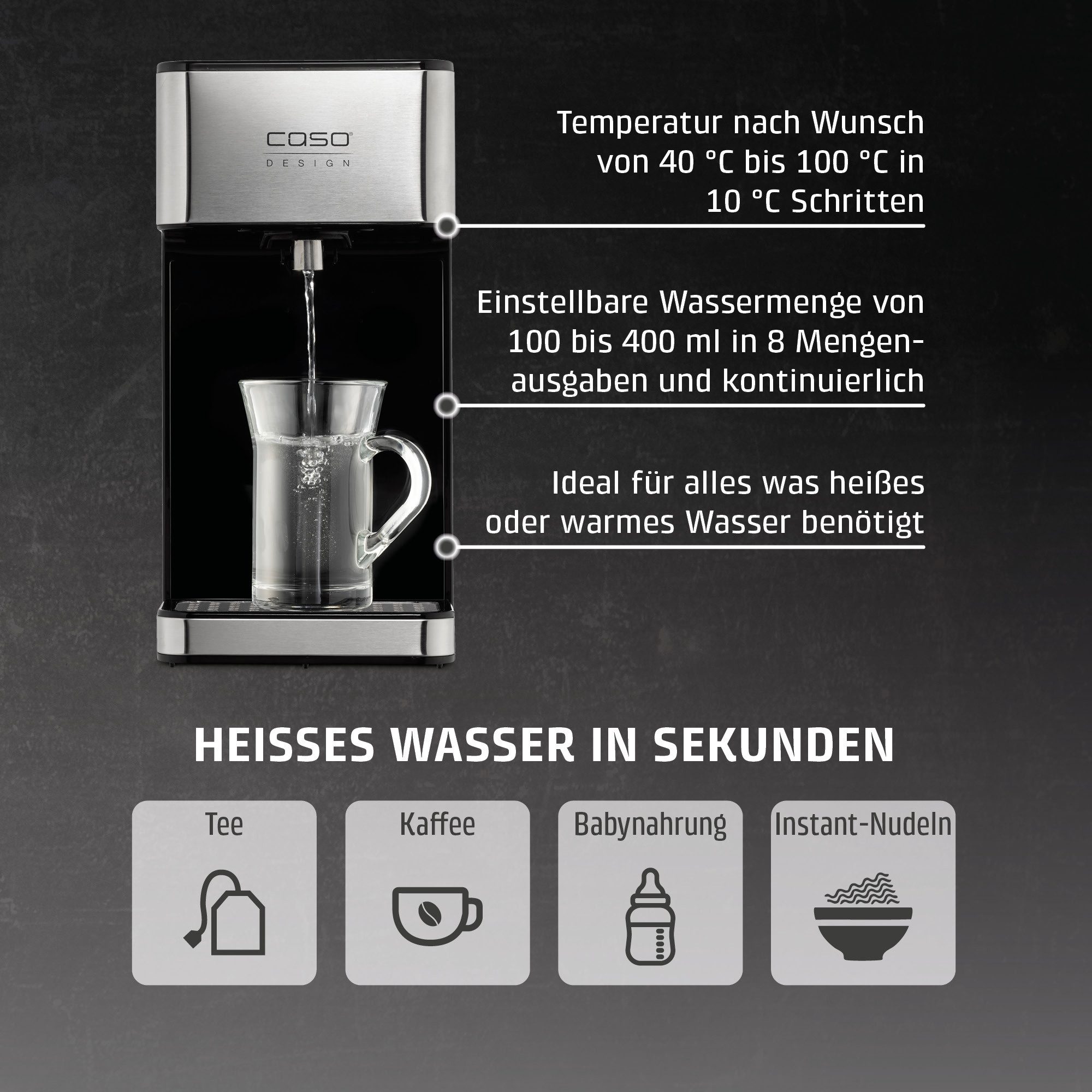 Caso Heißwasserspender HW 600, 2600 W, Abnehmbarer 2,7 Liter Wassertank, Entkalkungserinnerung – Bild 4 von 5