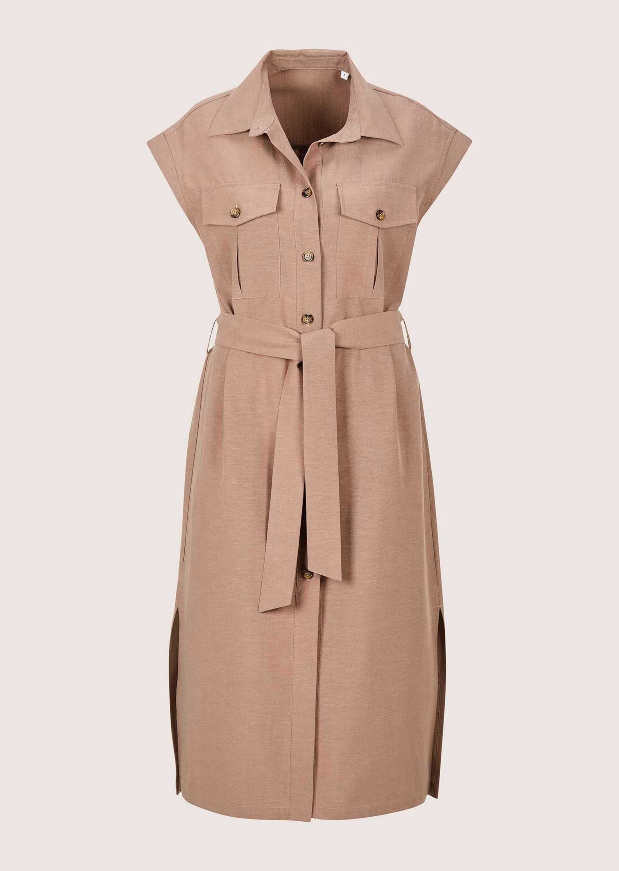MADELEINE Midikleid Sommerkleid mit Bindeband Leinenkleid mit Knopfleiste, Taschen, Knielänge und ohne Arm