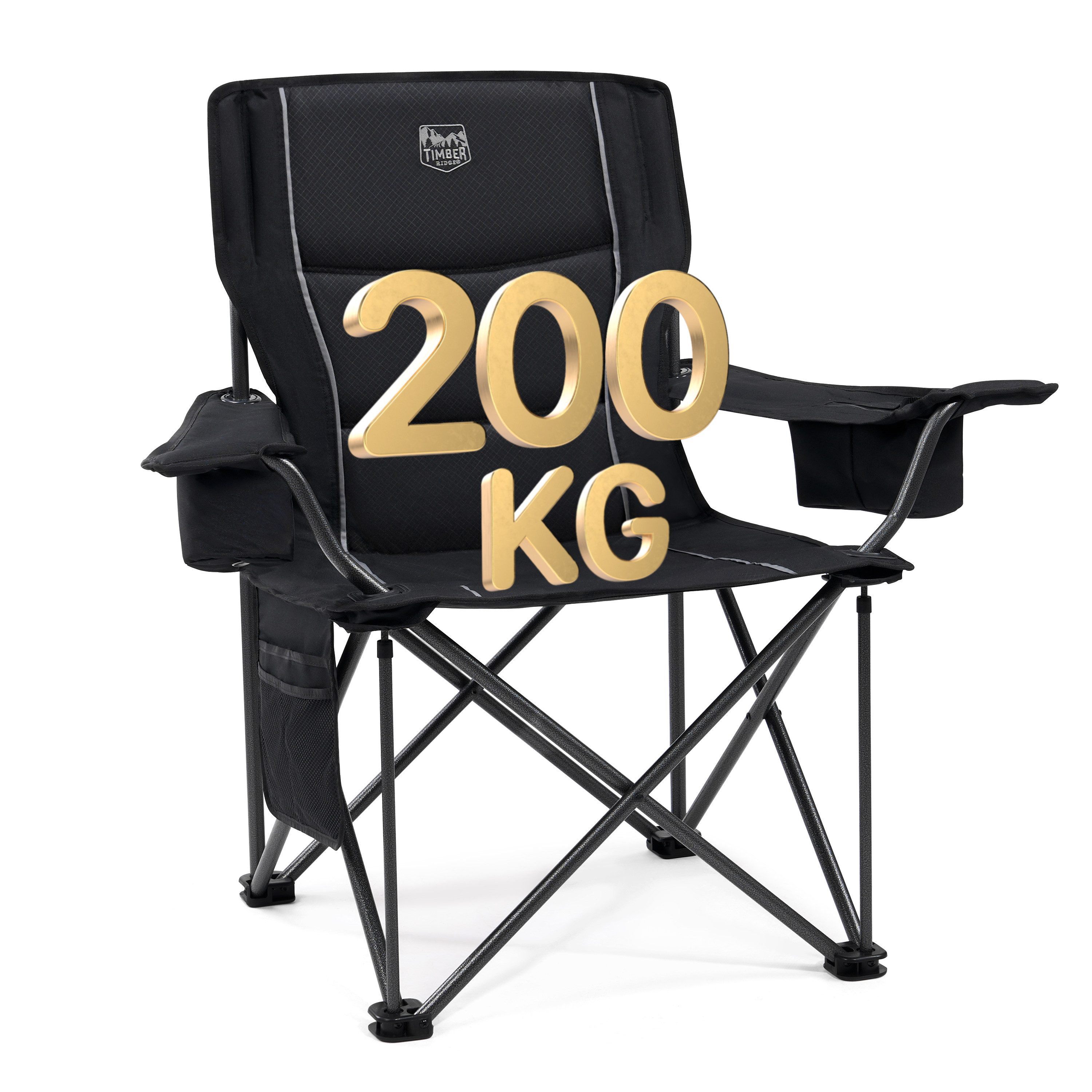 TIMBER RIDGE Campingstuhl Faltbarer Stuhl, 200KG Belastbar,TIMBER RIDGE Übergroßer Bequem (1 St), aus 600D Polyester, mit höhenverstellbaren Armlehnen