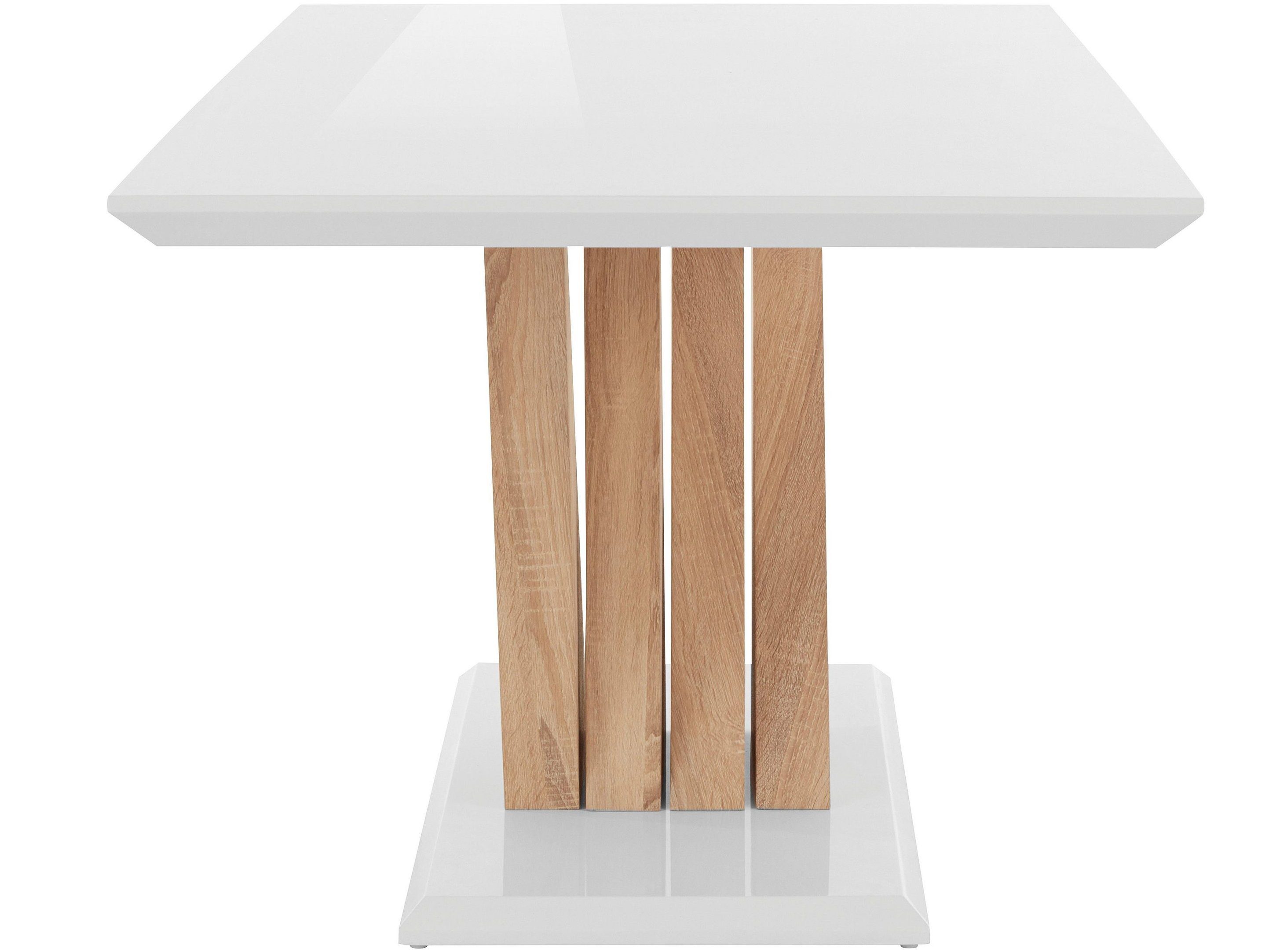 mit in eichefarben Geggo, Esstisch Säulengestell loft24 weiß in Hochglanz Tischplatte