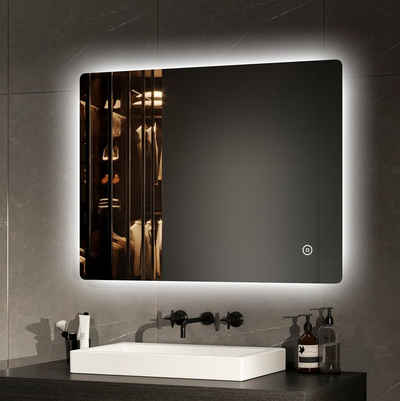 EMKE Badspiegel Badspiegel mit Beleuchtung Badezimmerspiegel Wandspiegel mit LED, mit Touch 3 Farben des Lichts Dimmbar 80-100cm
