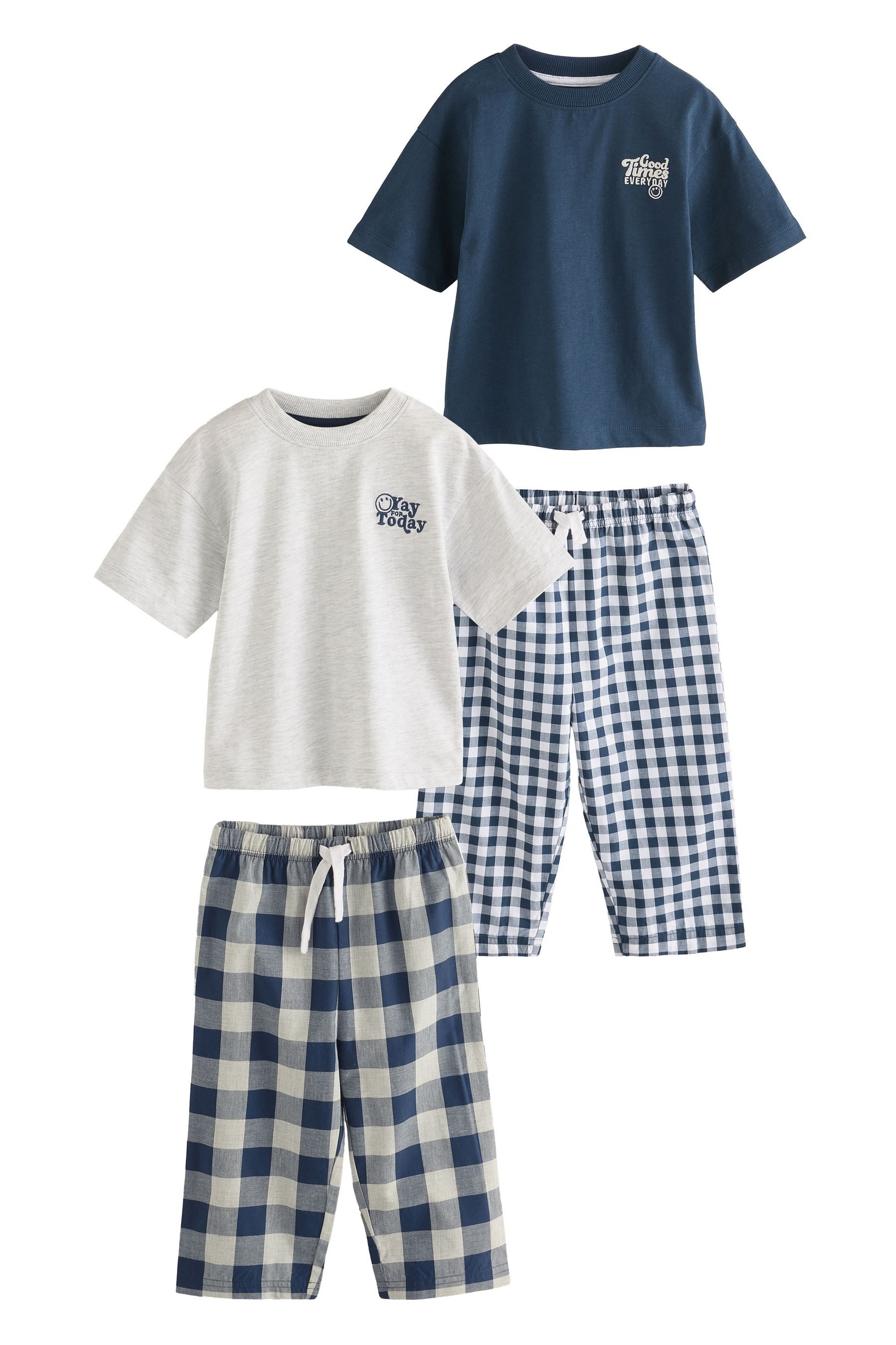 Pyjama Kurzarm-Schlafanzug mit langer Hose, 2er-Pack