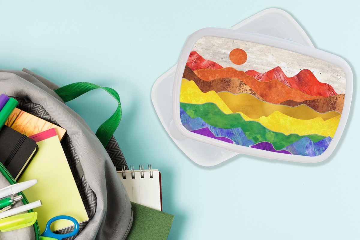 MuchoWow Mädchen Kinder - - Marmor, Stolz weiß Lunchbox Kunststoff, Brotbox Erwachsene, für Regenbogen und Brotdose, für (2-tlg), Jungs und