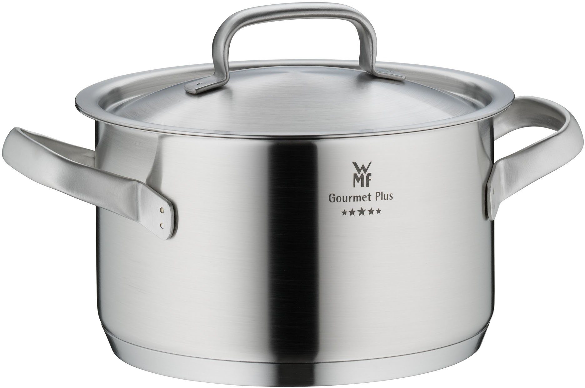 WMF Topf-Set Gourmet Plus, Induktions Töpfe Set unbeschichtet mit Metalldeckel, Cromargan® Edelstahl Rostfrei 18/10 (Set, 5-tlg., 1 Bratentopf Ø 20 cm, Fleischtopf Ø 16/20/24 cm, Kasserolle Ø 16 cm), Innenskalierung, spülmaschinengeeignet, für alle Herdarten geeignet
