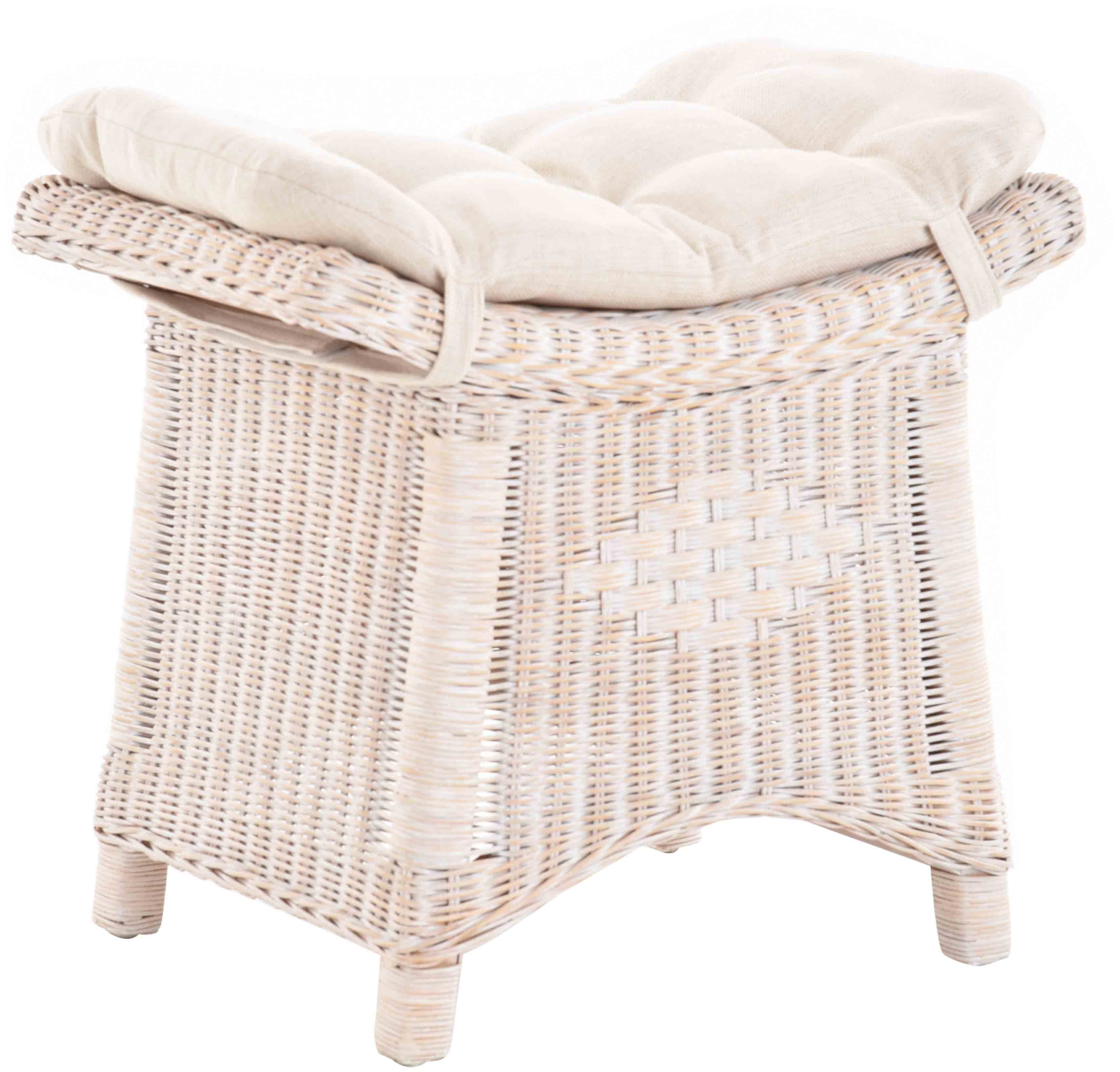 Krines Home Sitzhocker Fußhocker Stabiler Sitz-Hocker/Schemel aus echtem Rattan mit Kissen