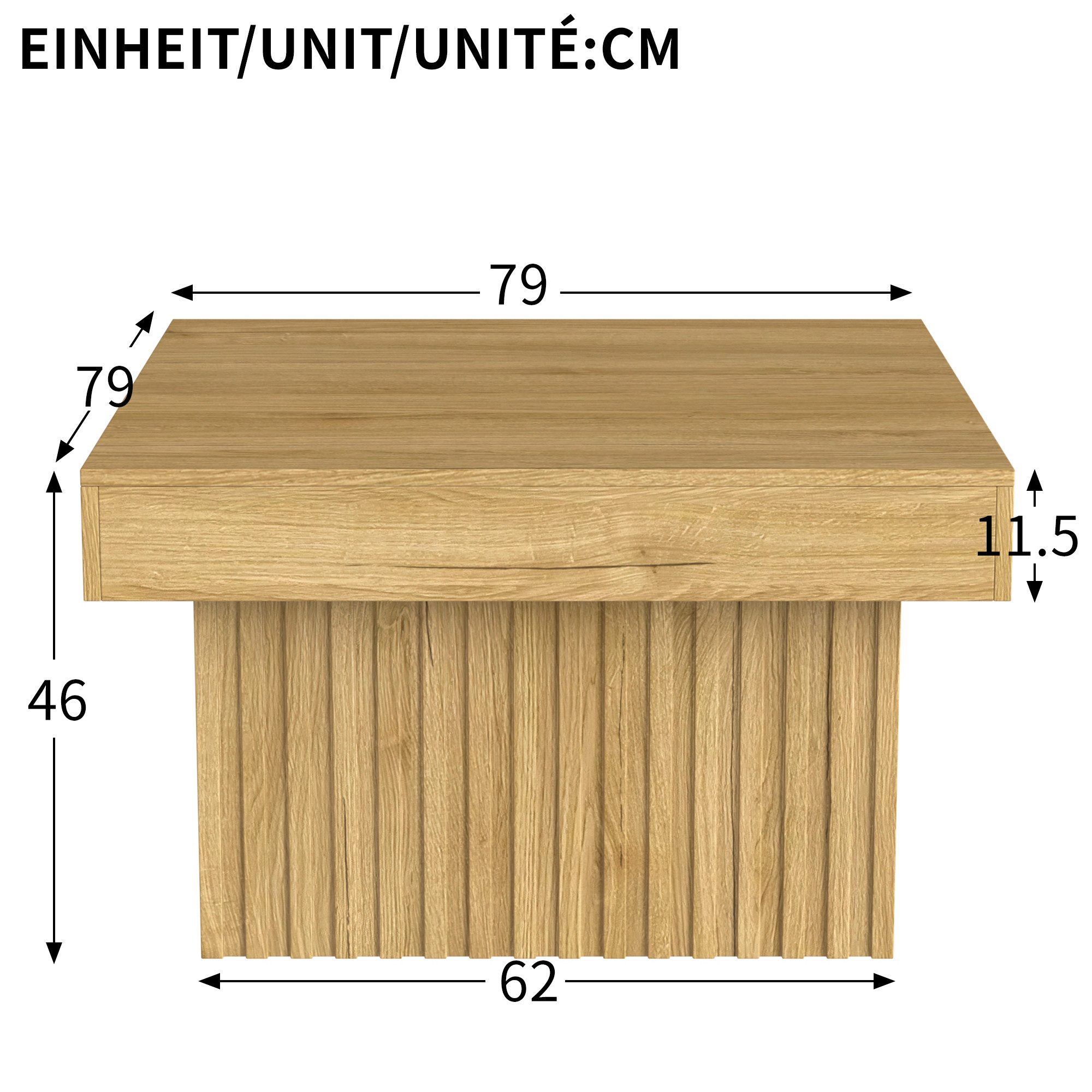 Merax Couchtisch Holz Satztisch Wohnzimmertisch (1-St), Wohnzimmertisch Kaffeetisch, 79×79×46cm – Bild 5 von 5