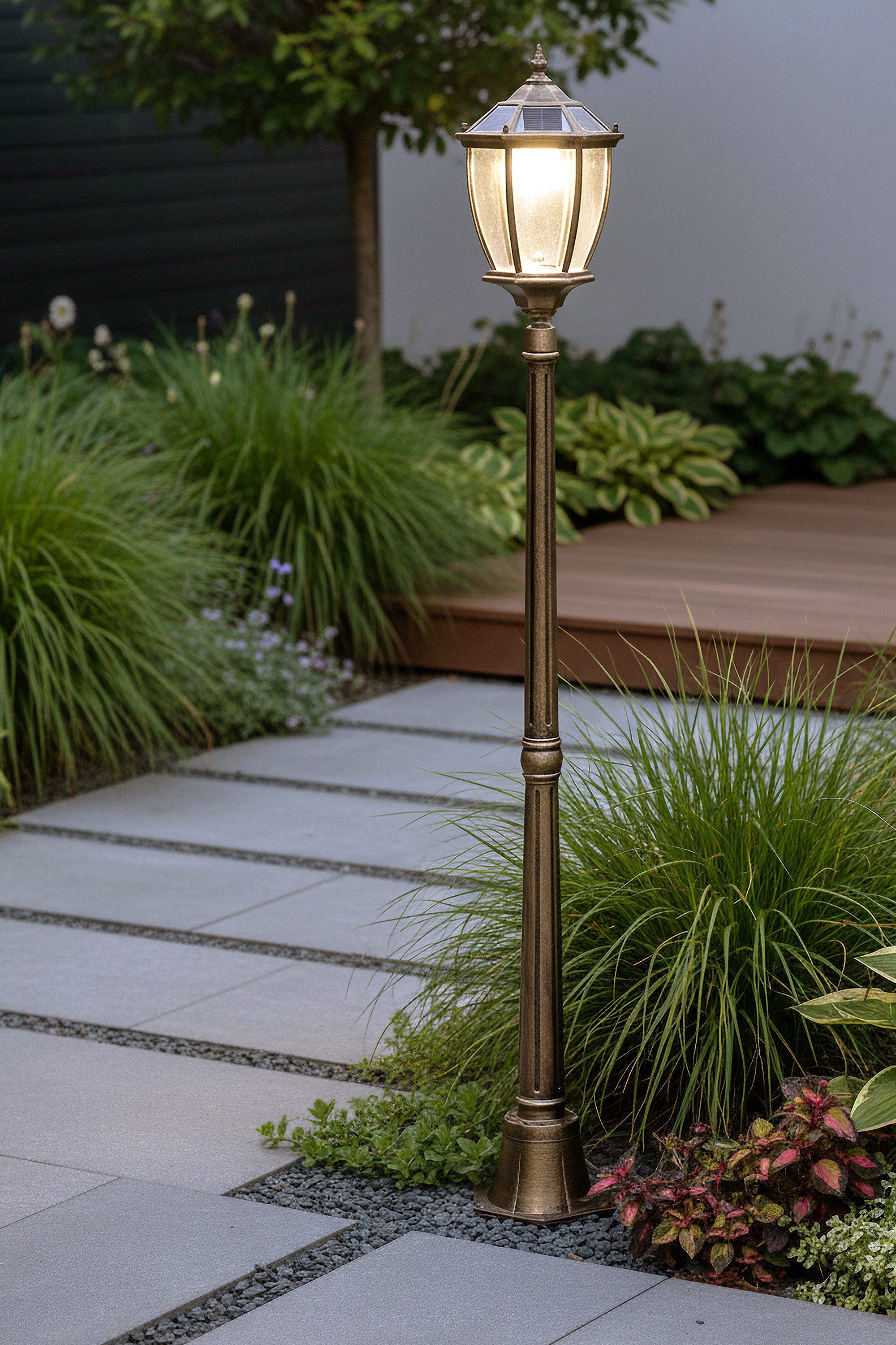 Arnusa LED Solarleuchte Gartenlaterne Außenleuchte Sockelleuchte 175cm Klassisch Solarlampe, Farbwechsel, LED fest integriert, warmweiß, kaltweiß, kabellos mit Dämmerungssensor