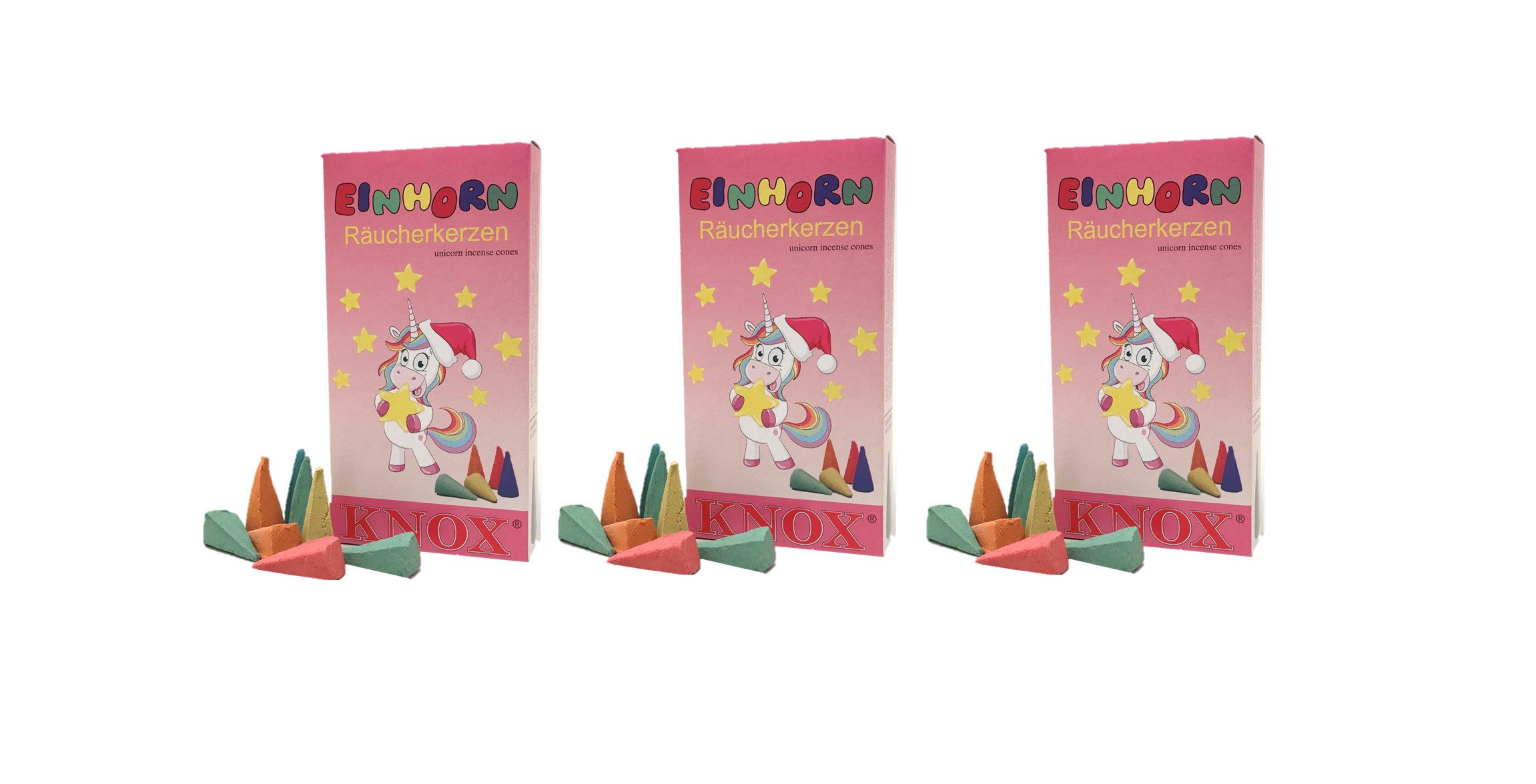 KNOX Duftkerze 3er Set Einhornduft: süße und fruchtige Düfte, 24 Räucherkerzen pro Packung - Made in Germany