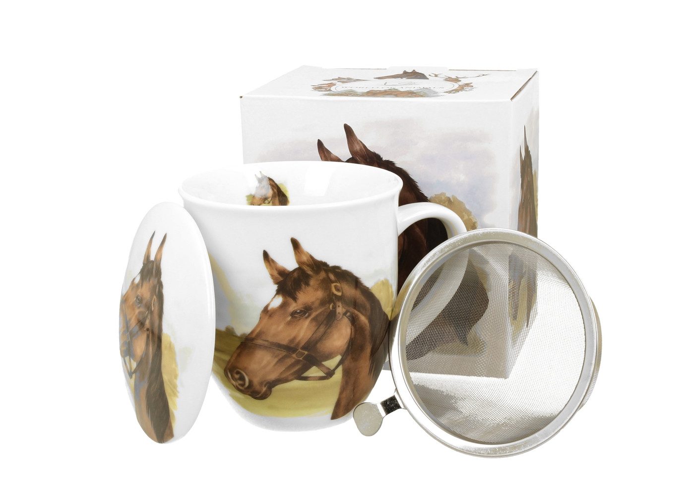 Duo-Gift Tasse Horse Portrait Pferd Teetasse mit Sieb und Deckel Porzellan 0,4 L, 1-tlg., 3-tlg.